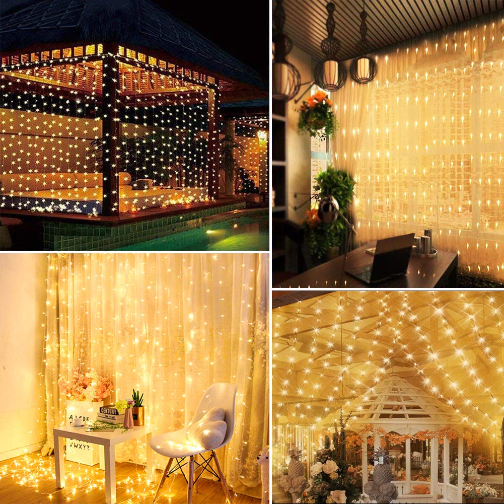 Lichterkette, 3×3m 300 LED Lichtvorhang, 8 Modi LED Lichterkette Vorhang für Innen & Außen, Lichterkette für Outdoor, Zimmer, Party, Balkon deko, Weihnachtsdeko