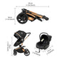 Reenborn 3-in-1 Pushchair, Buggy with Two Reversible Sliding Modes, Pushchair with Frame Aluminium Alloy, Baby Pram, 3-in-1 Complete Set with One-Click Folding Design