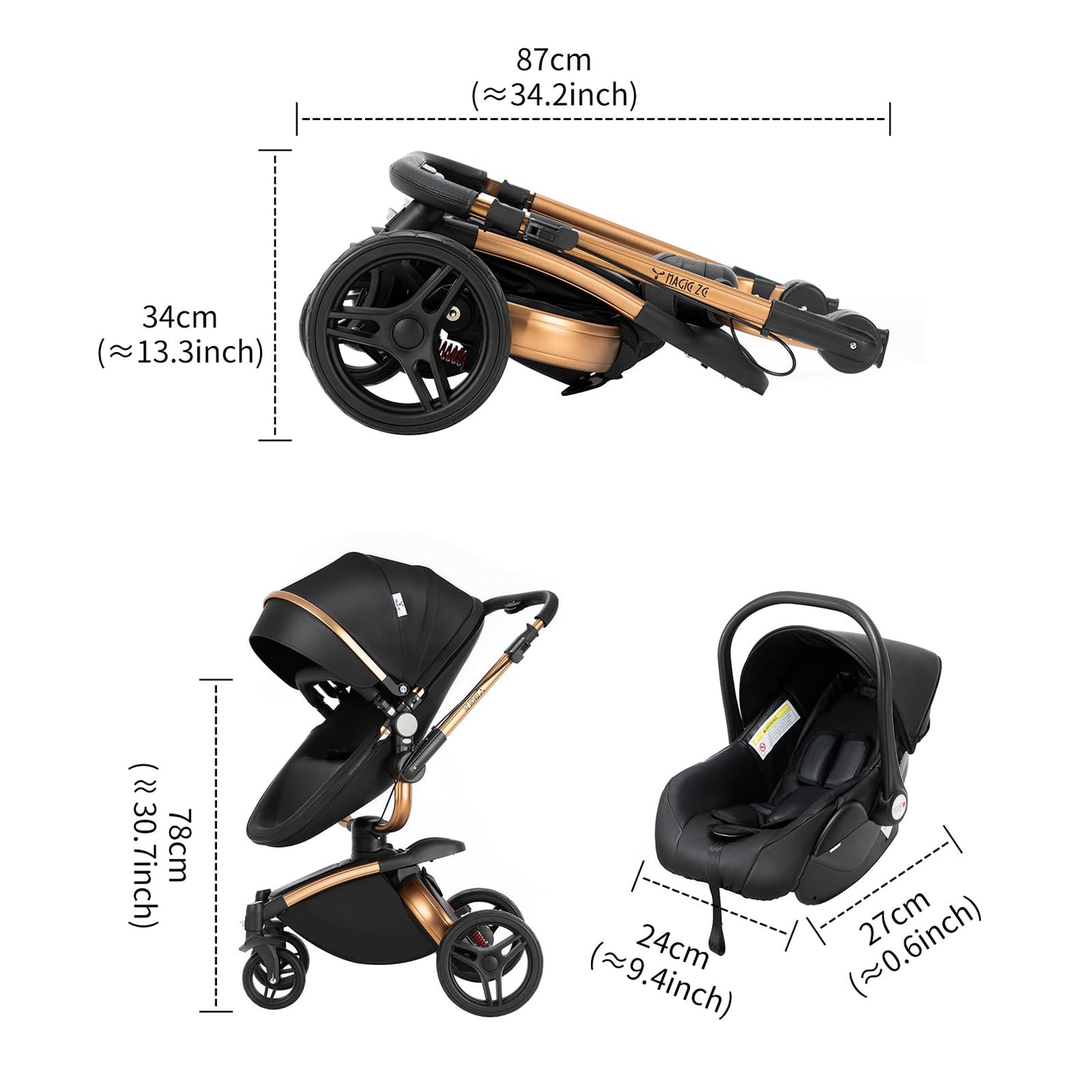 Reenborn 3-in-1 Pushchair, Buggy with Two Reversible Sliding Modes, Pushchair with Frame Aluminium Alloy, Baby Pram, 3-in-1 Complete Set with One-Click Folding Design