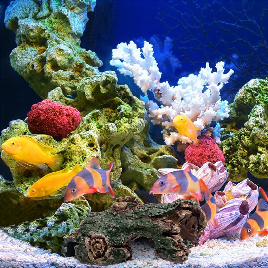 Pack of 3 Aquarium Decoration Tree Trunk, Simulation Moss Aquarium Decoration