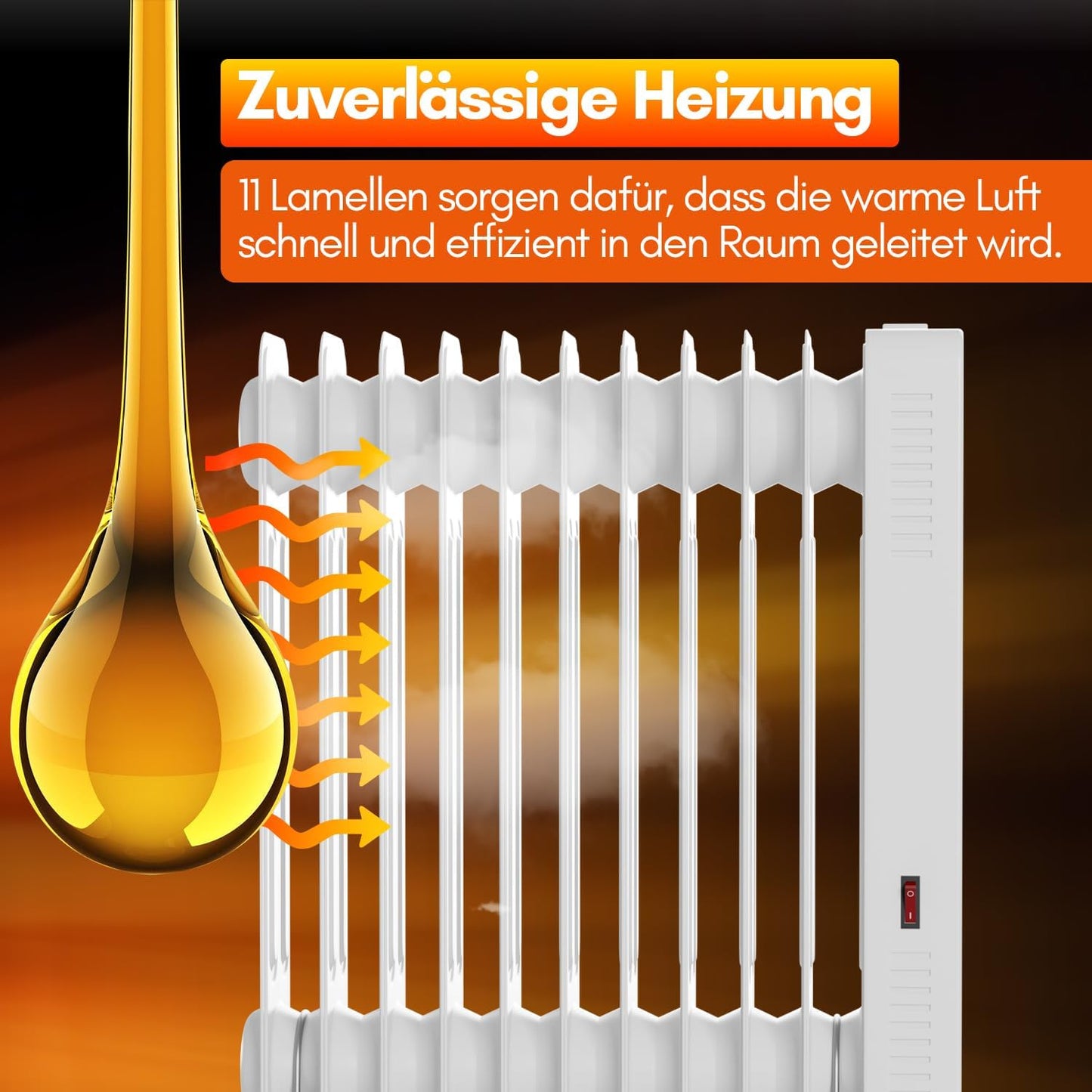 Heizung Fiqops Oil Radiator 2500 W, Energy Saving with 11 Ribs 3 Heat Settings, Thermostat, WiFi App & Remote Control, Digital Display