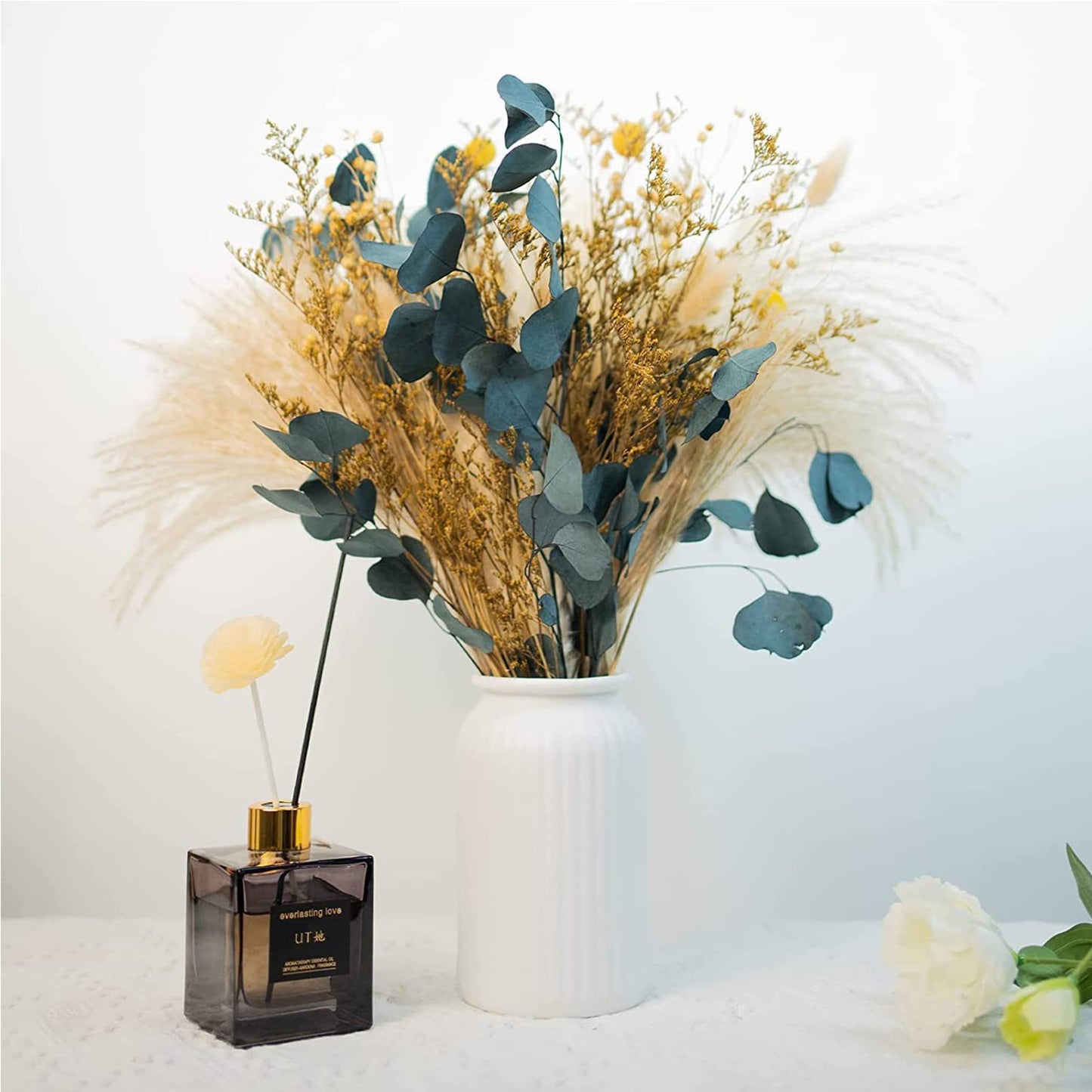 Dried Pampas Grass 60 Pieces Natural Dried Flowers Decoration, Bouquet Reed Flower Decoration for Living Room Bedroom