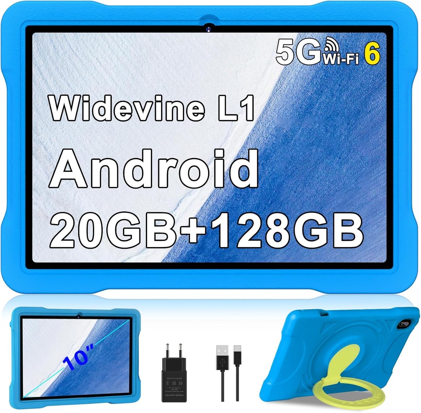 2025 Latest Tablet 10 Inch Android with 5G WiFi 6.20 GB RAM + 128 GB ROM (TF 1TB), Octa-Core, Widevine L1, Educational IWawa App, 6000 mAh, Bluetooth 5.0