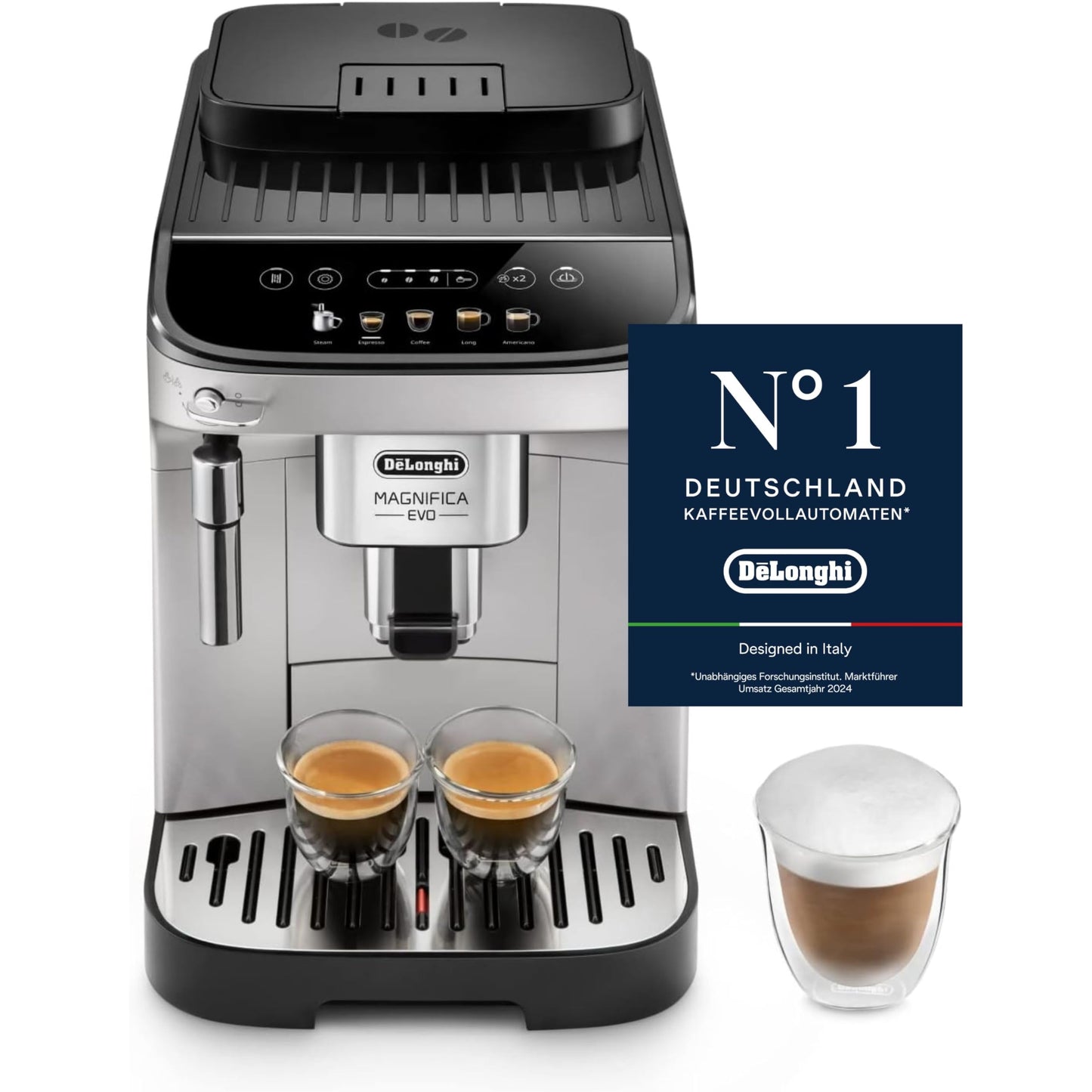 De'Longhi Fully Automatic Coffee Machine with LatteCrema Milk System, 7 Direct Selection Buttons for Cappuccino, Espresso