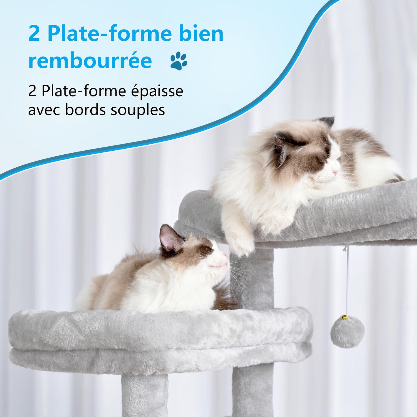 XXL Kratzbaum mit 2 groß Plattform, 3 Höhlen, 2 Korb, Plüschbälle und Sisal Kratzbäume