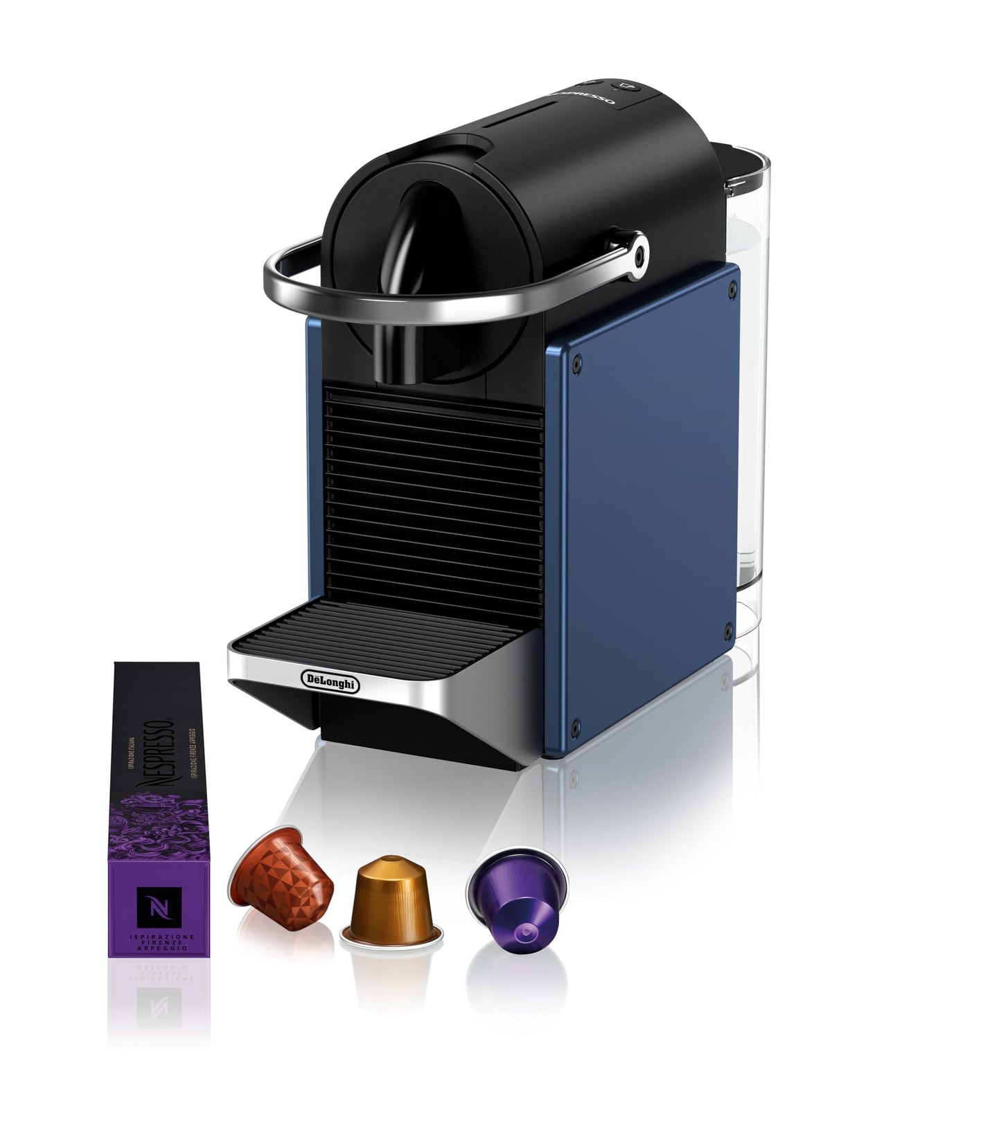 Nespresso De'Longhi Coffee Capsule Machine, Two Direct Dial Buttons, Eco Mode, Compact Design, 19 Bar Pressure System