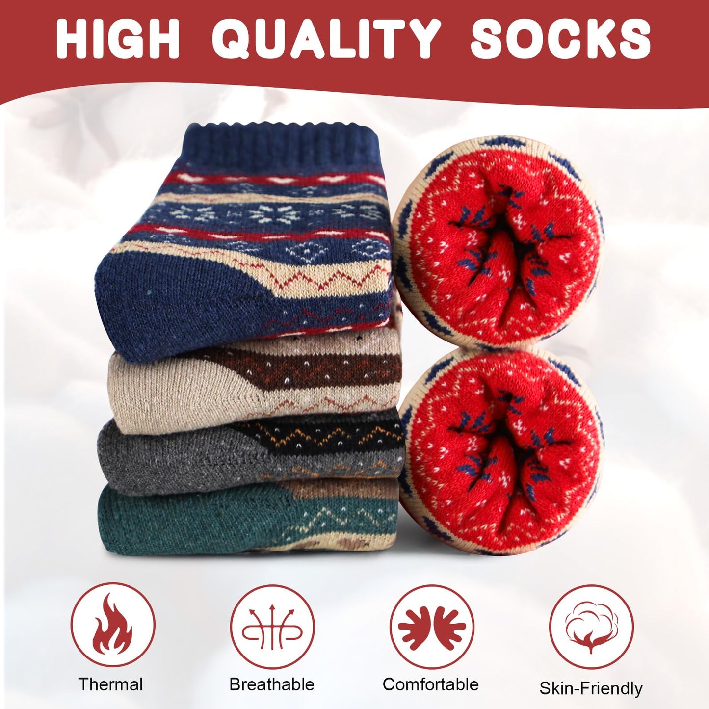 Airabc 5 Pairs of Women's Thermal Socks, Warm Winter Socks, Colourful Cosy and Breathable