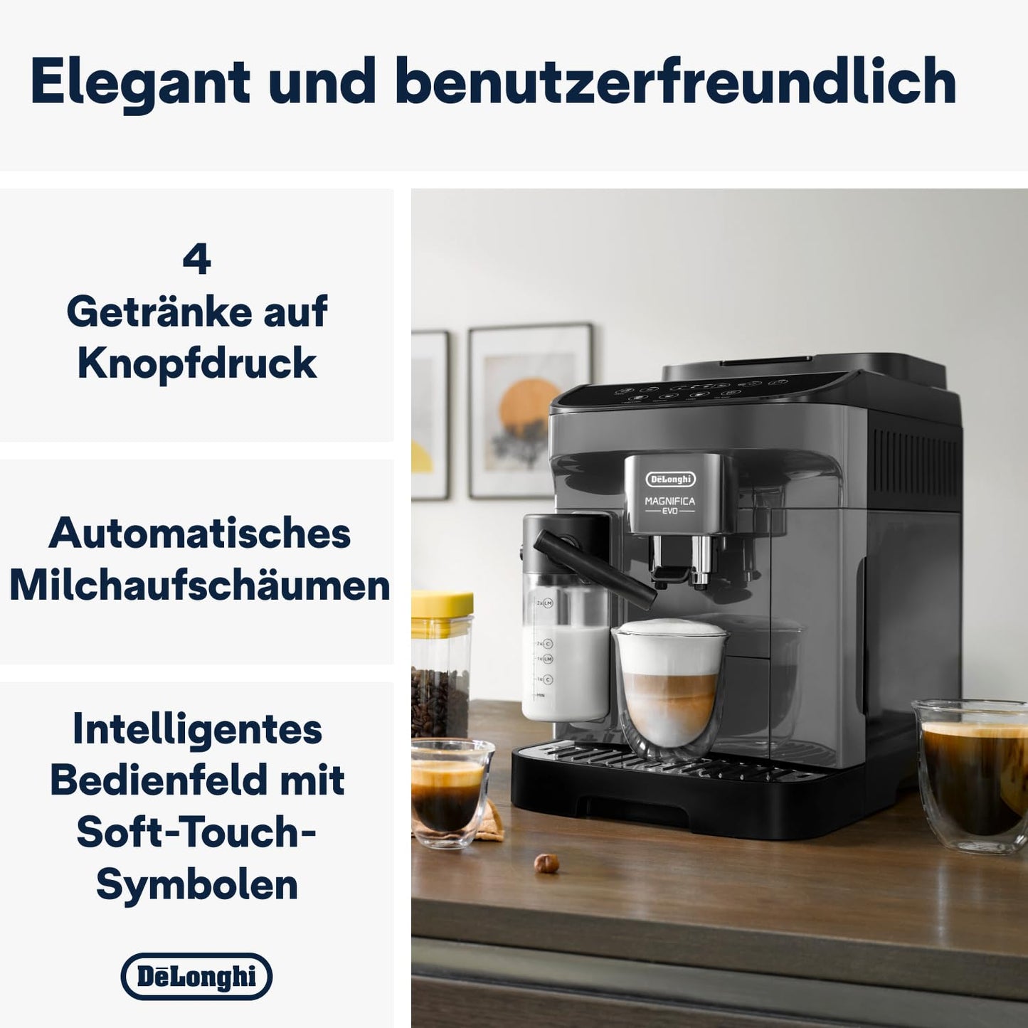 De'Longhi Fully Automatic Coffee Machine with LatteCrema Milk System, 7 Direct Selection Buttons for Cappuccino, Espresso