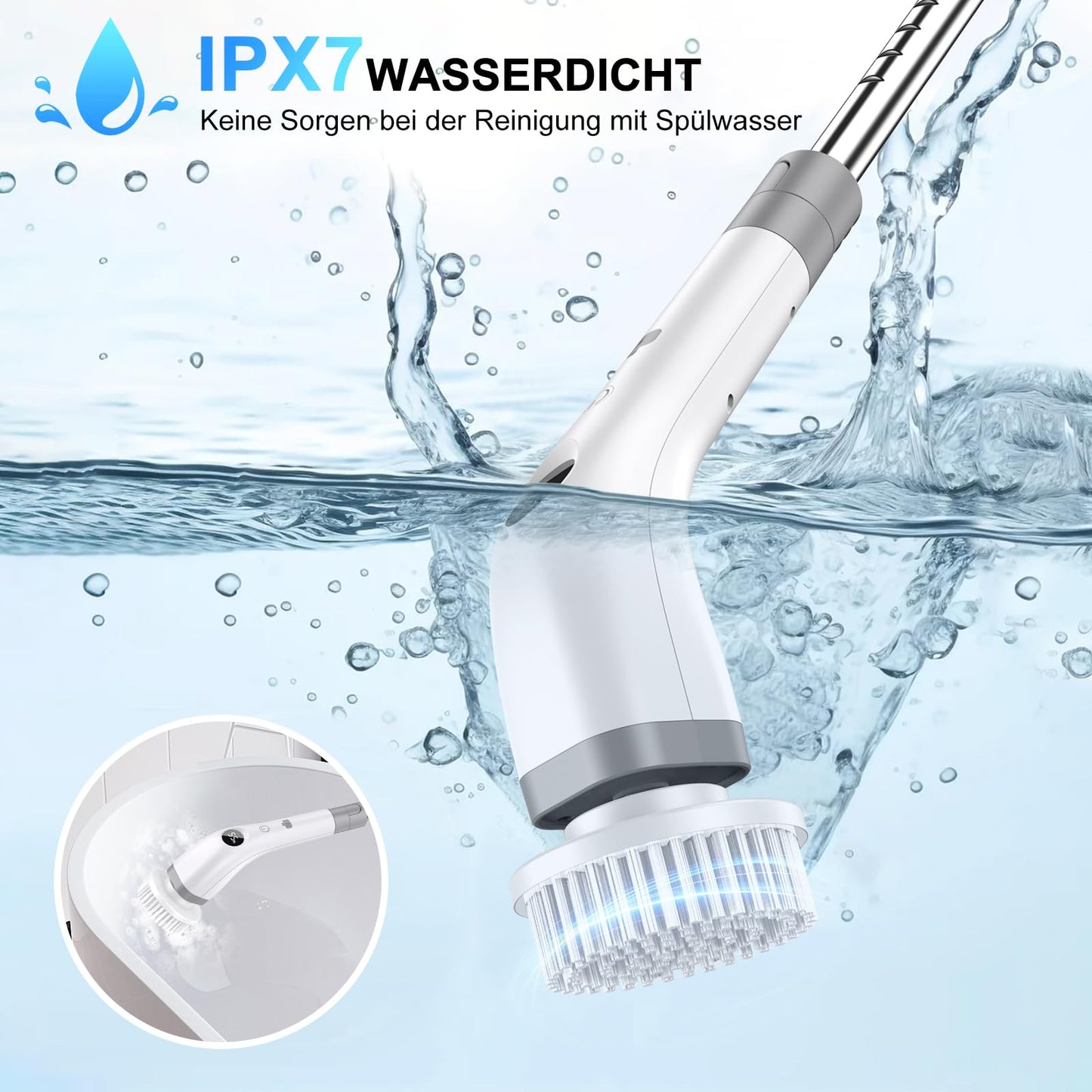 Elektrische Reinigungsbürste, Kabellos Power Spin Scrubber mit 7 Bürstenköpfen, 2 Speed Integrierte übertragung, Cleaning Brush für Fliesen, Duschen, Glas, Bad
