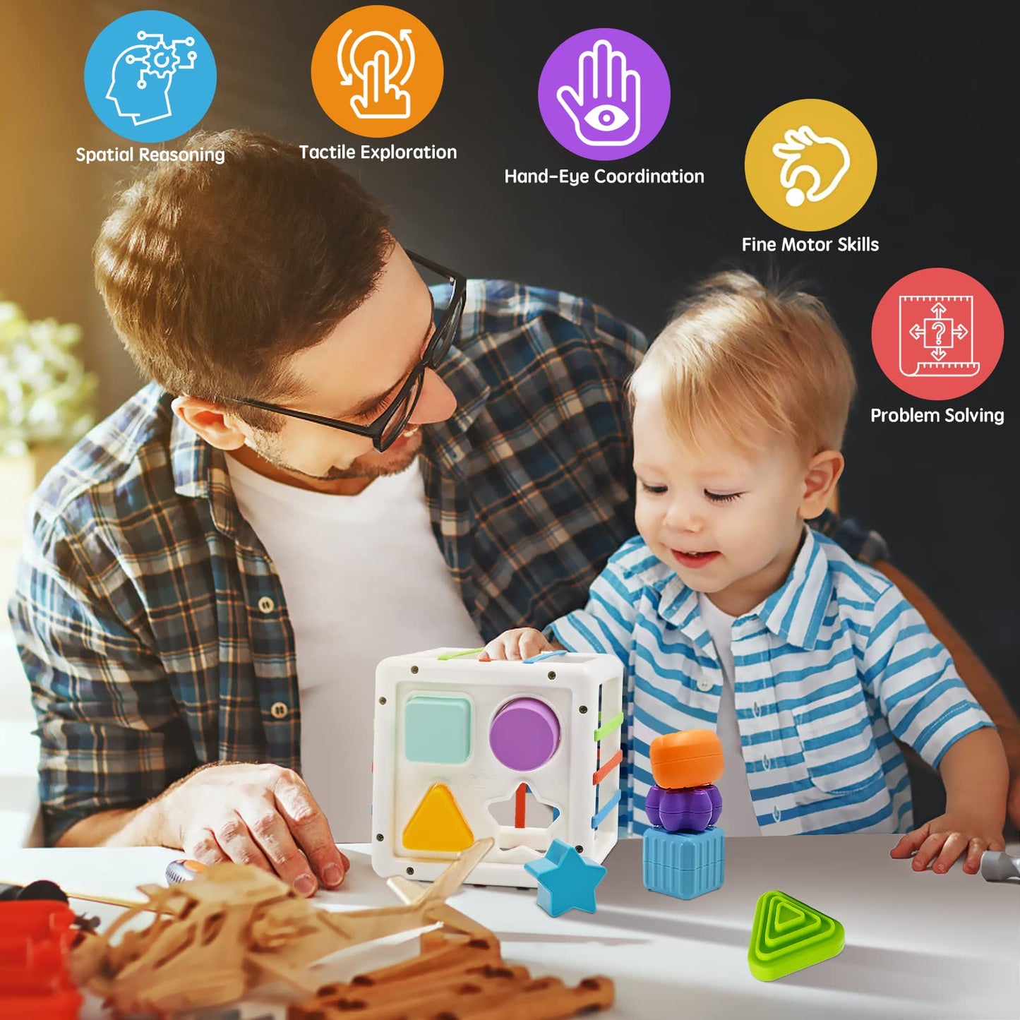 Baby Spielzeug ab 1 Jahr, Motorikspielzeug Feinmotorische Fähigkeiten, 9 Stück Bunte