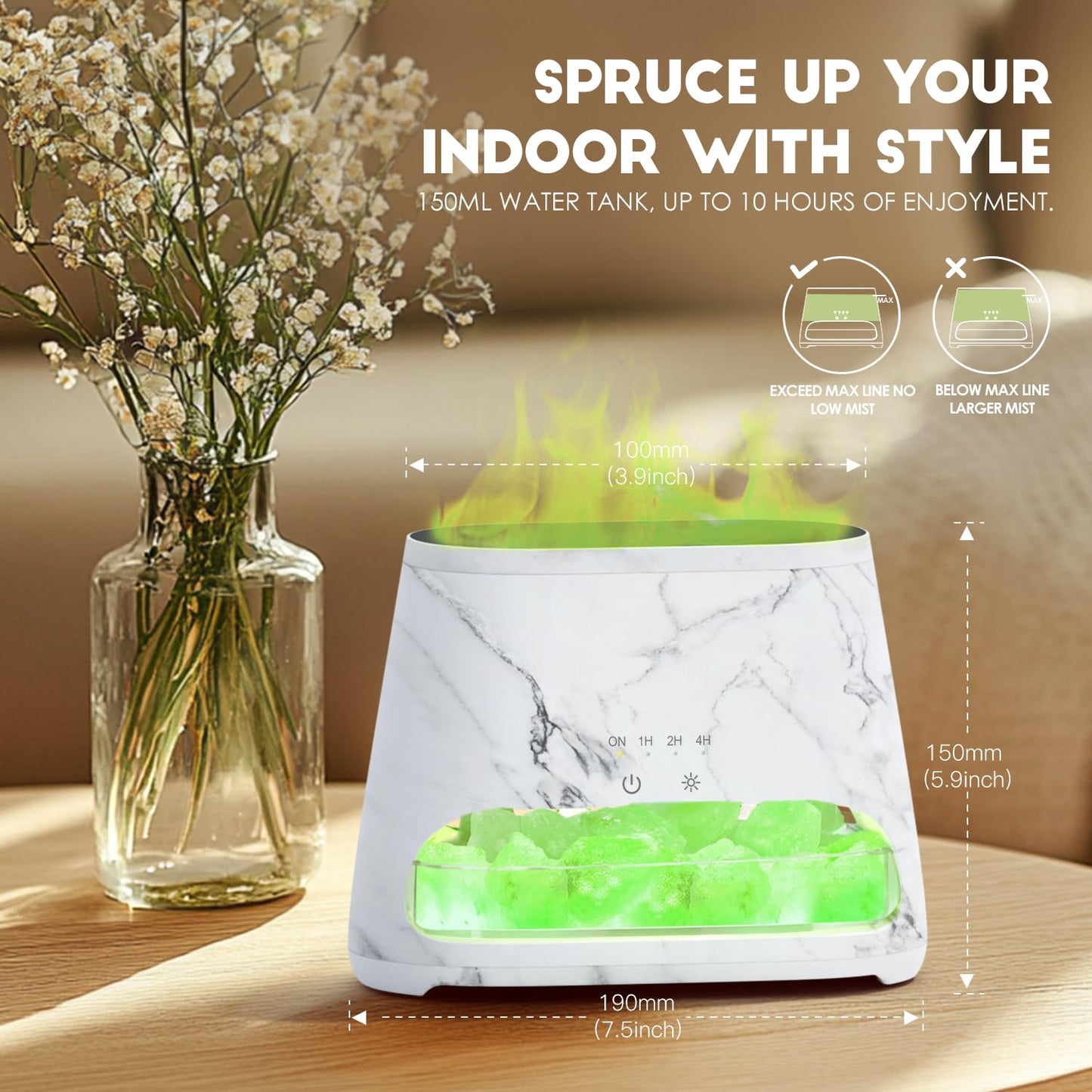 2-in-1 Aroma Diffuser & Salt Range Pakistan Light, Flame Effect for Essential Oils, Humidifier with 3 Brightness, 150 ml