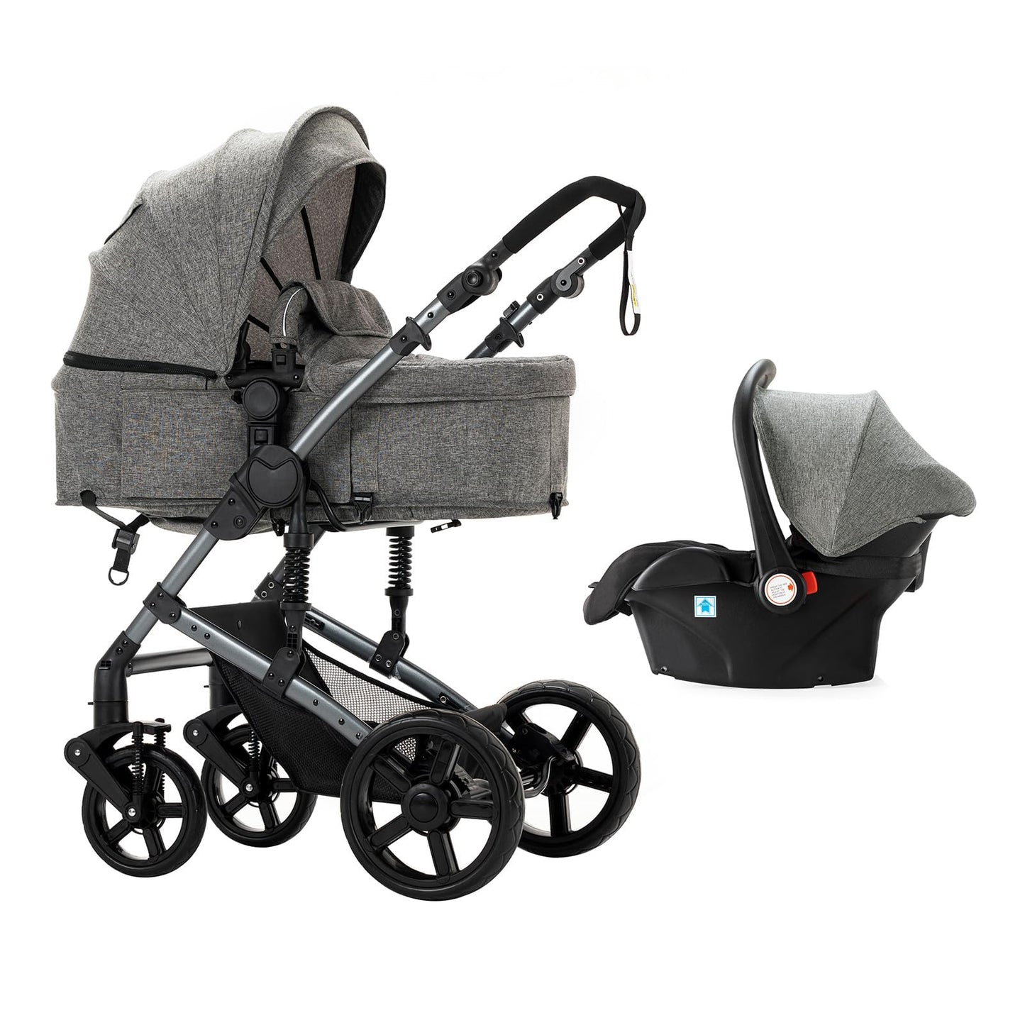 Reenborn 3-in-1 Pushchair, Buggy with Two Reversible Sliding Modes, Pushchair with Frame Aluminium Alloy, Baby Pram, 3-in-1 Complete Set with One-Click Folding Design
