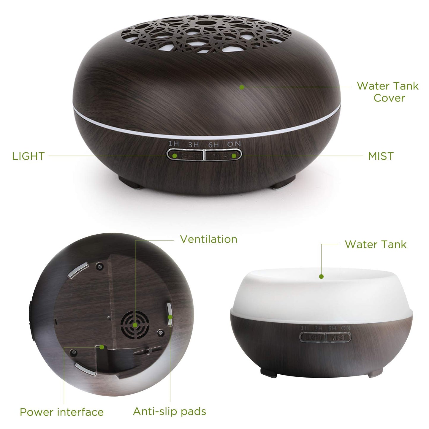 Aroma Diffuser Luftbefeuchter 550ml mit Fernbedienung, Ultraschall Vernebler Duftlampe Öle Diffusor mit 7 Farben LED Wasserlose Abschaltautomatik