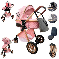3-in-1 Pram Set with Seat, Baby Bed is Foldable, Adjustable Reclining Position,up to 15 kg, 0-3 Years