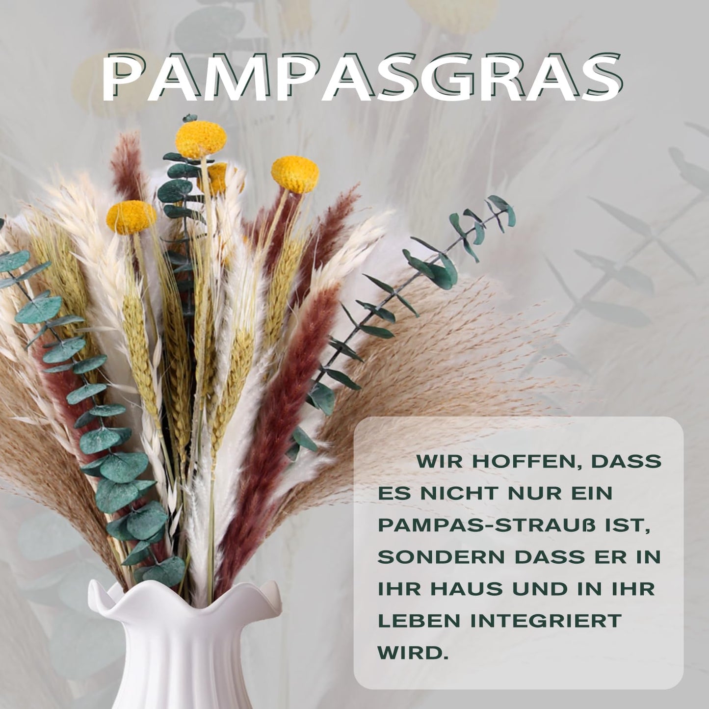 Dried Pampas Grass 60 Pieces Natural Dried Flowers Decoration, Bouquet Reed Flower Decoration for Living Room Bedroom