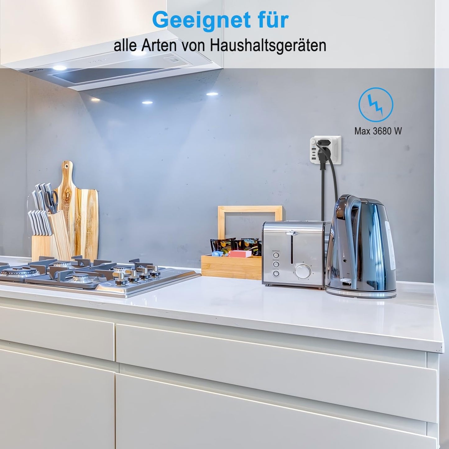 Aipsdo Double plug for USB socket, multiple socket with 4 USB power plugs, USB C adapter, socket adapter, 2-way plug with USB, multiple plug for socket, USB multiple plug