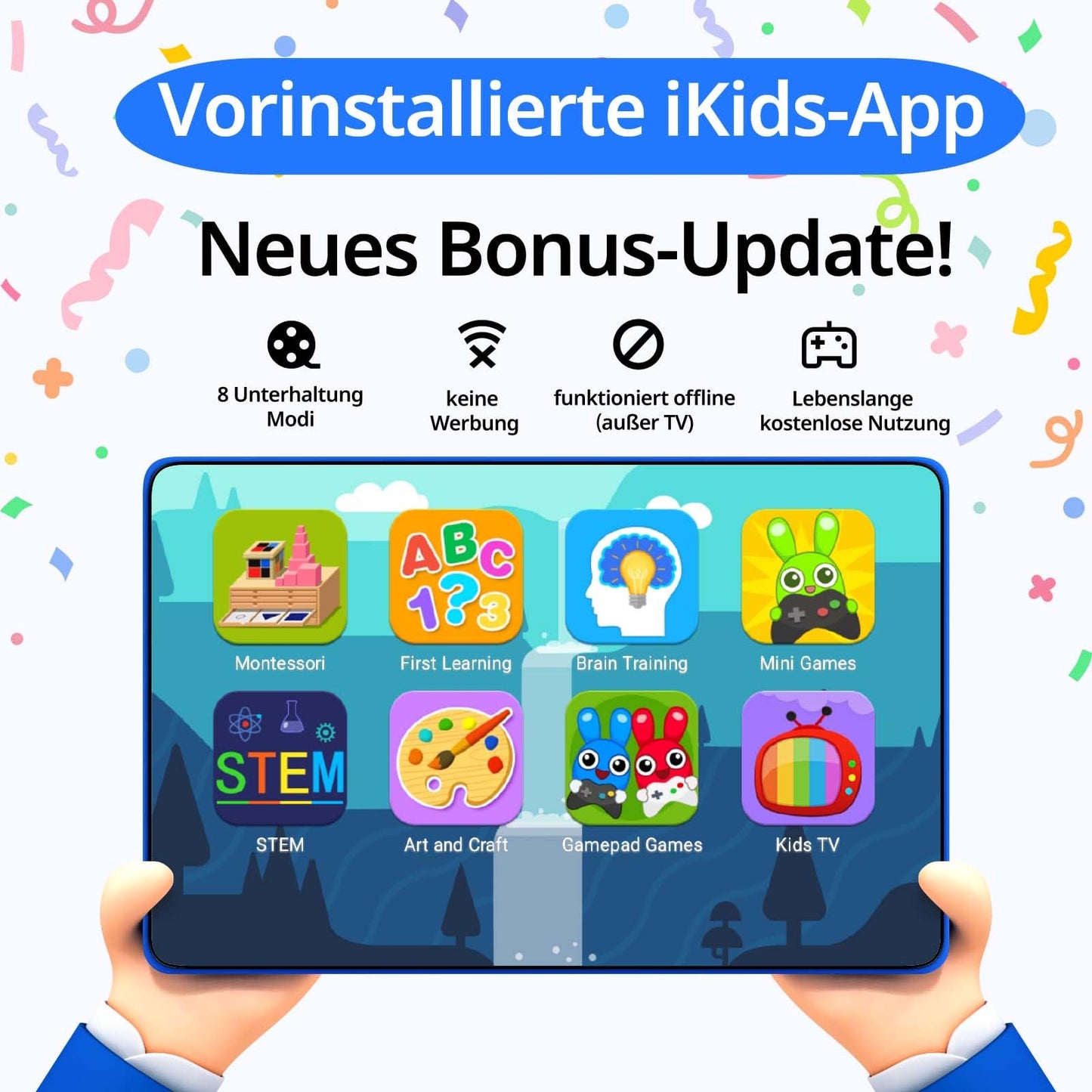 Kinder Children's Tablet 10 Inch with Android 14 Octa Core, 4GB RAM + 64GB ROM (1TB TF) with Child Lock App, 6000mAh, Wi-Fi