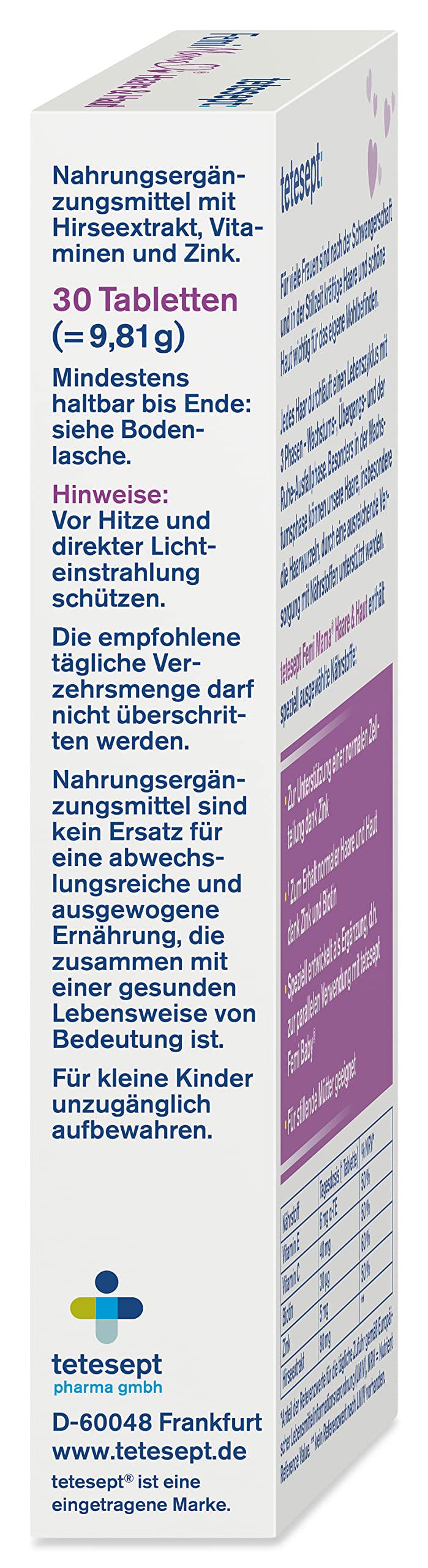 Tetesept Femi Mama Hair & Skin - Selected Nutrients for Maintaining Strong Hair & Beautiful Skin - Dietary Supplement Ideal After Pregnancy