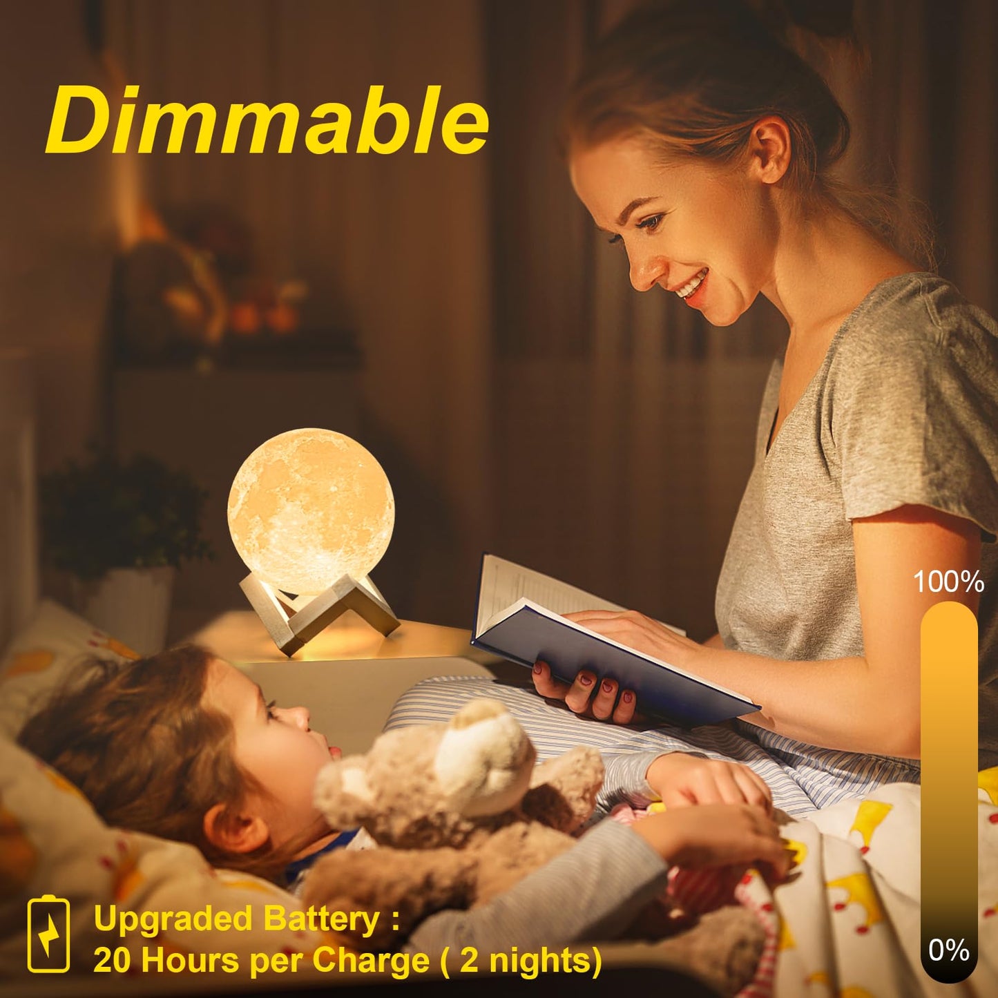 Balkwan Moon Lamp 3D Print - Dimmable USB Charging Touch Lamp for Children and Lovers - Romantic Gift for Birthday and Bedroom (3.5 Inch)