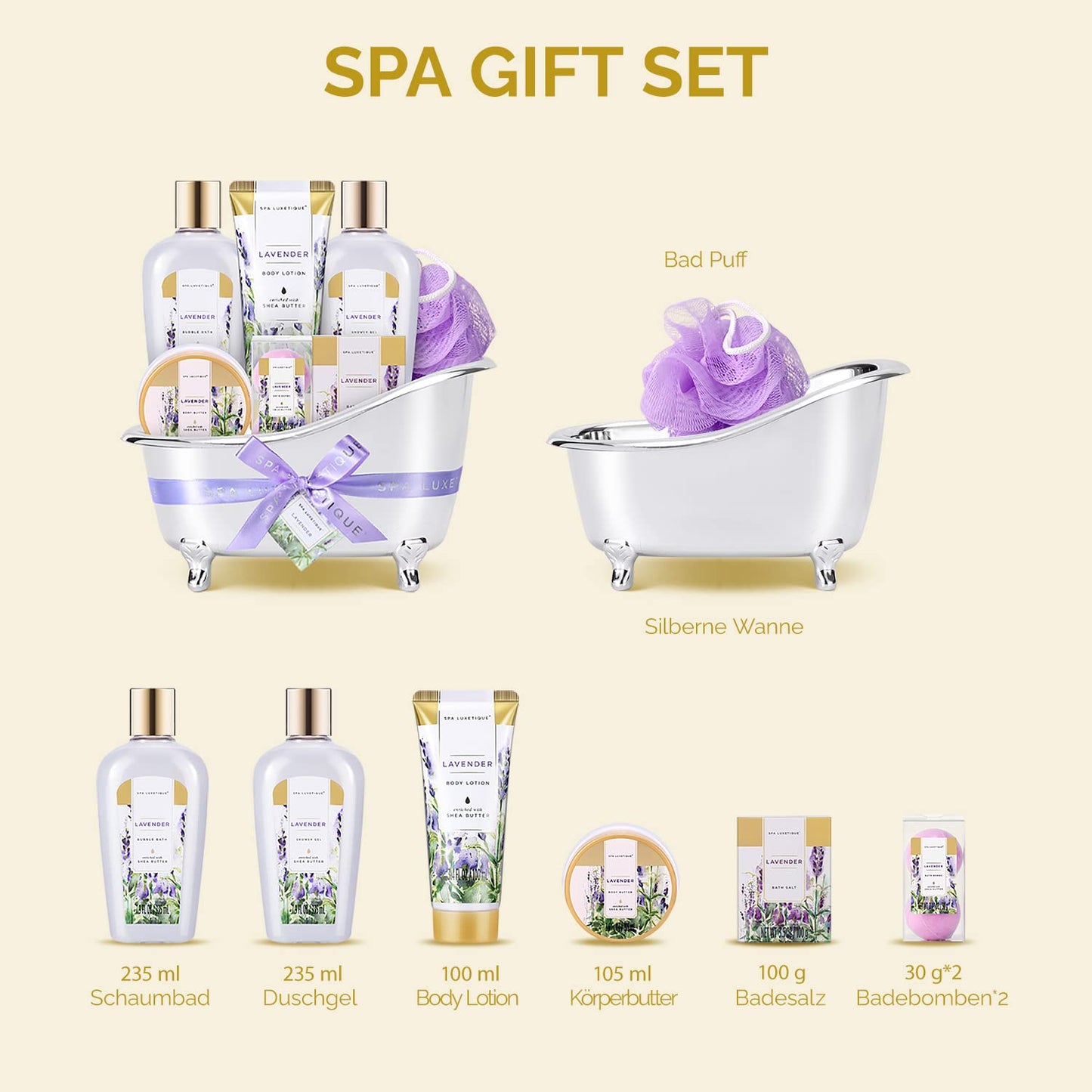 SPA LUXETIQUE Wellness Set für Frauen - 8tlg Rosenduft Bade Geschenkset für Frauen, Geburtstagsgeschenk Beauty Set mit Deko Badewanne