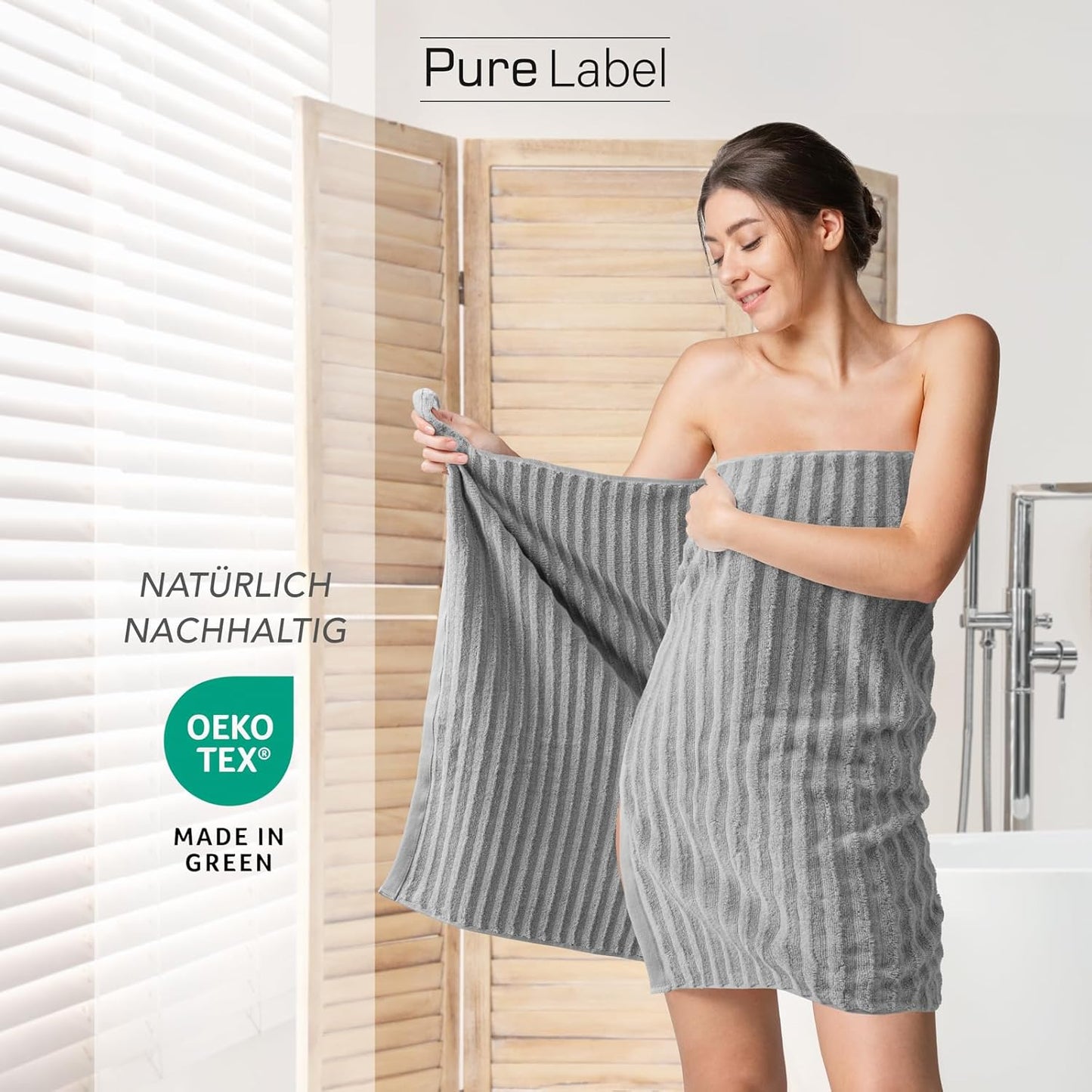 Pure Label 6-Piece Hand Towel Set with Hanging Loops Made of 100% Cotton, Absorbent and Soft, 2 x Bath Towels (70 x 140 cm), 2 x Hand Towels (50 x 100 cm), 2 x Guest Towels (30 x 50 cm),
