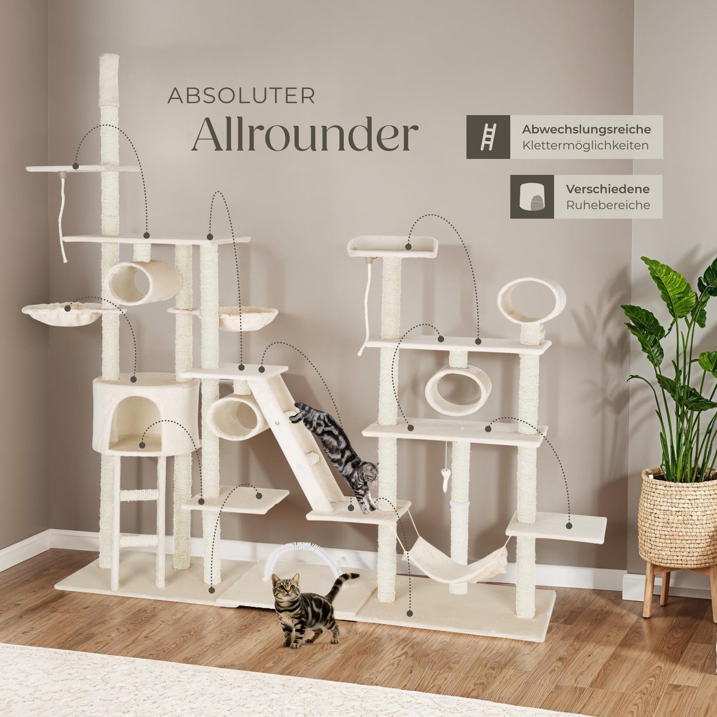 Kratzbaum Snooky | Spielcenter mit Kratzbäumen über mehrere Ebenen | Katzenhaus Aussichtsplattformen