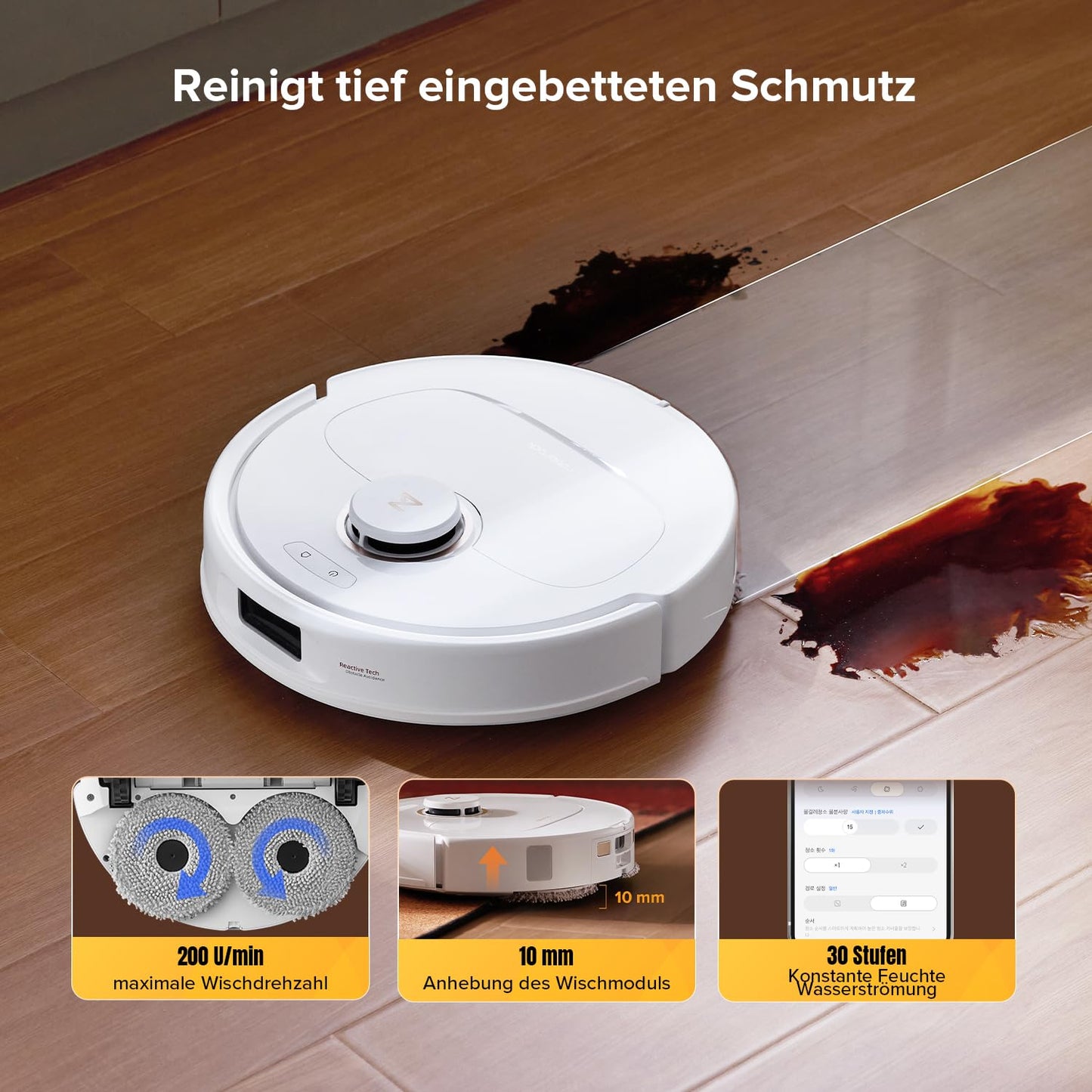 Robot Vacuum Cleaner with Wiping Function, 8000Pa Suction Power Anti-Tangling Side Brush, Obstacle Avoidance