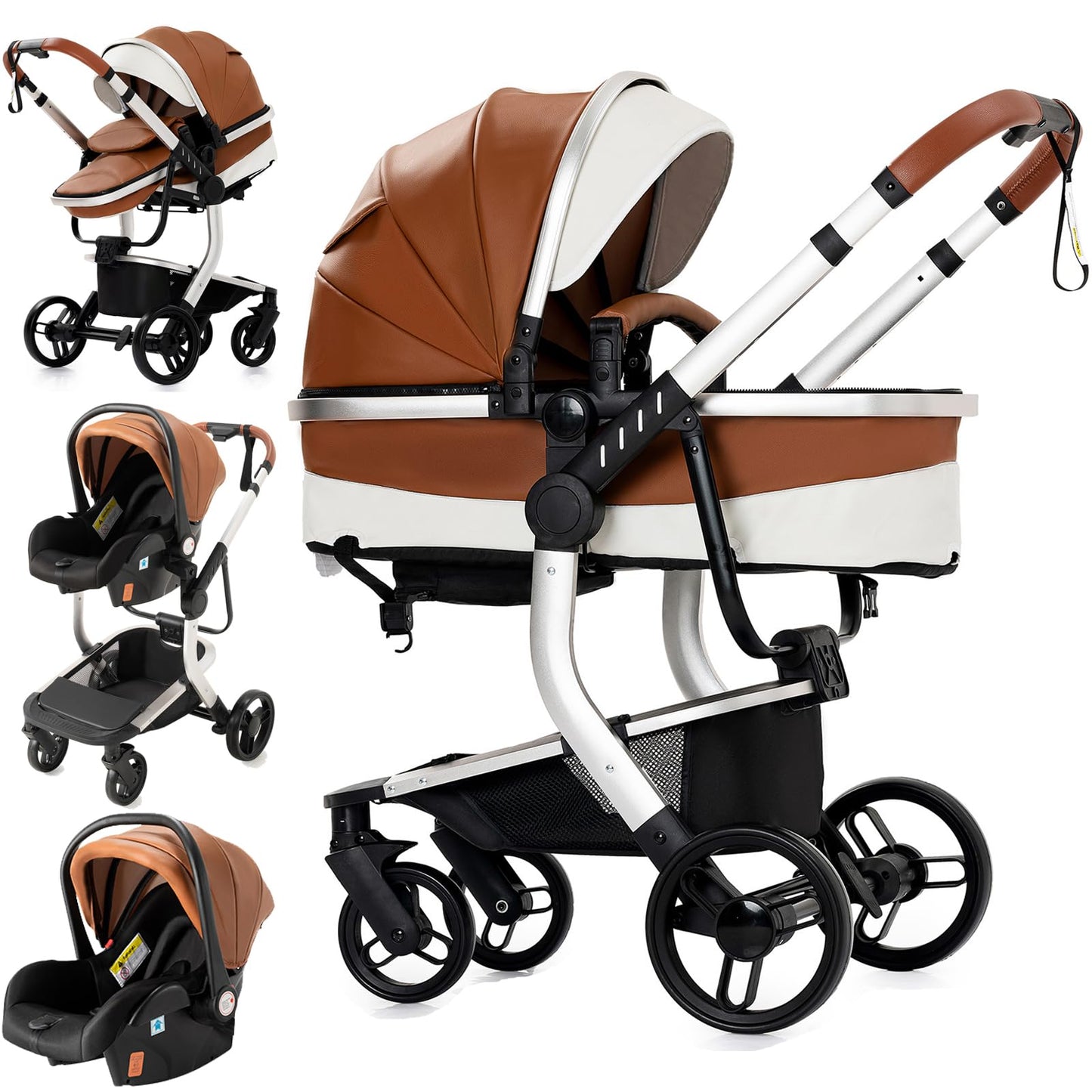 Reenborn 3-in-1 Pushchair, Buggy with Two Reversible Sliding Modes, Pushchair with Frame Aluminium Alloy, Baby Pram, 3-in-1 Complete Set with One-Click Folding Design