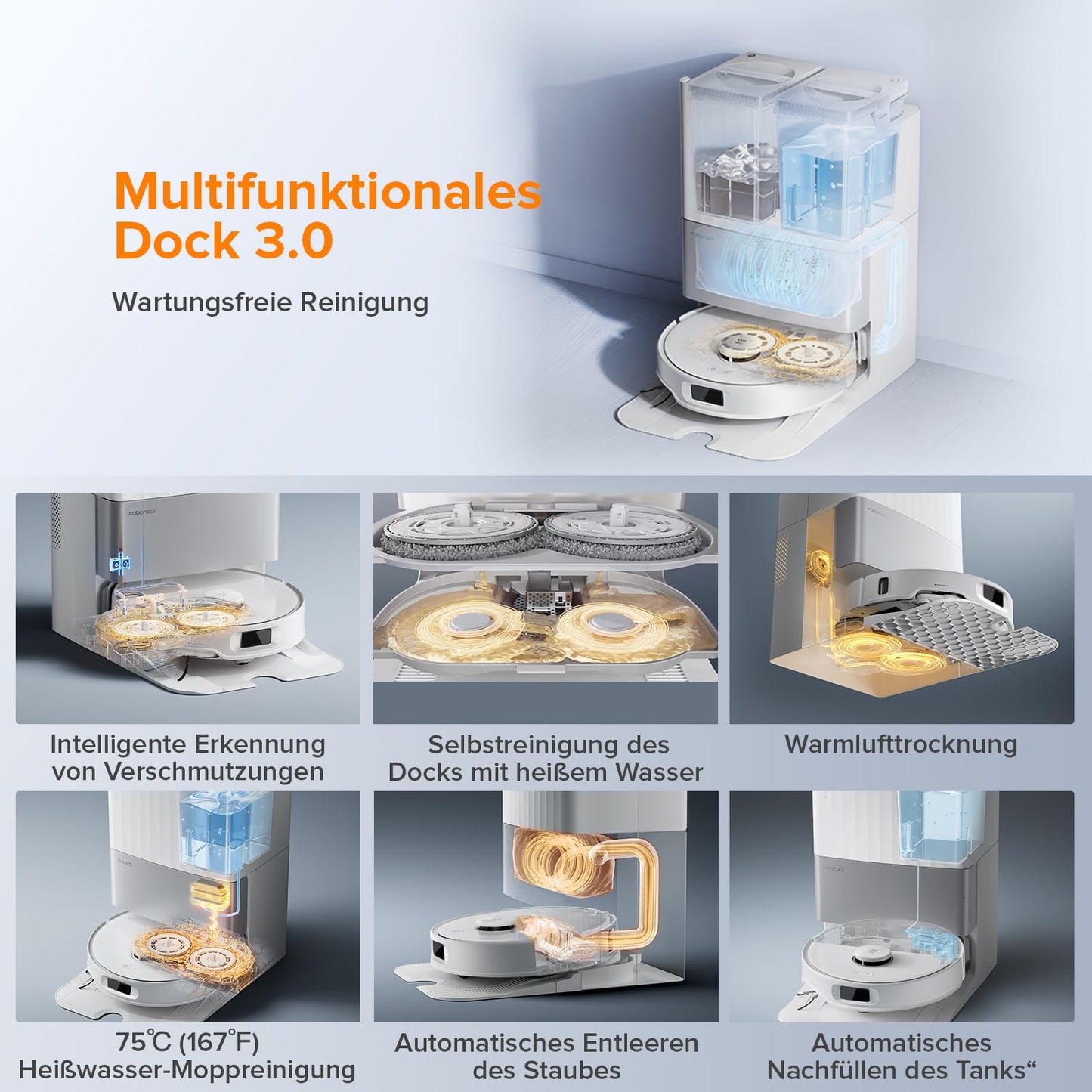 roborock Qrevo Edge Robot Vacuum Cleaner with Mop Function, Edge Cleaning, Heatable Mop, 75°C Hot Water