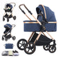 Shineey 3-in-1 Pushchair, Buggy, Foldable Pushchair Set, Combination Pushchair 3-in-1 with Large Comfortable Baby Carrycot Frame, Aluminium Alloy