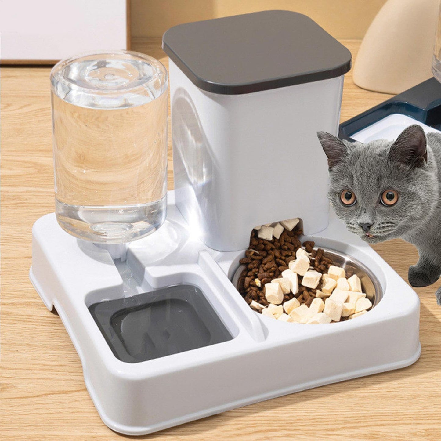 Bomefoi Automatic 2-in-1 Cat Feeder, Feeding and Drinker for Pet Food, Non-Slip Automatic Drinking Bottle