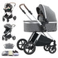 Shineey 3-in-1 Pushchair, Buggy, Foldable Pushchair Set, Combination Pushchair 3-in-1 with Large Comfortable Baby Carrycot Frame, Aluminium Alloy