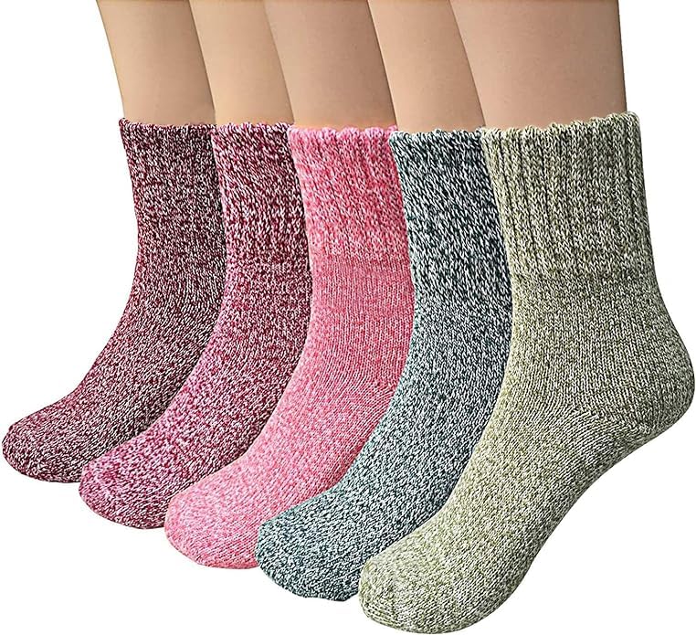 Airabc 5 Pairs of Women's Thermal Socks, Warm Winter Socks, Colourful Cosy and Breathable