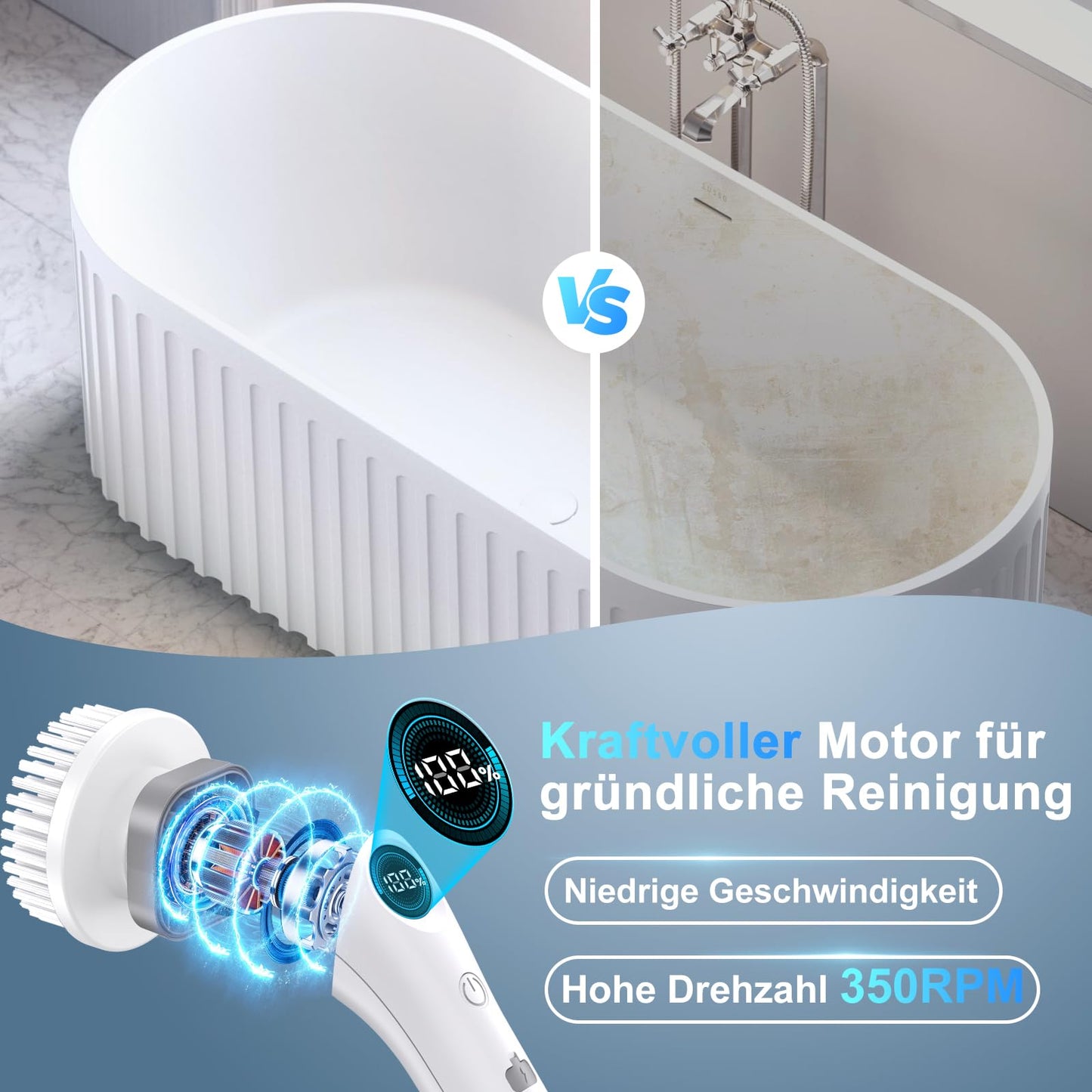 Elektrische Reinigungsbürste, Kabellos Power Spin Scrubber mit 7 Bürstenköpfen, 2 Speed Integrierte übertragung, Cleaning Brush für Fliesen, Duschen, Glas, Bad