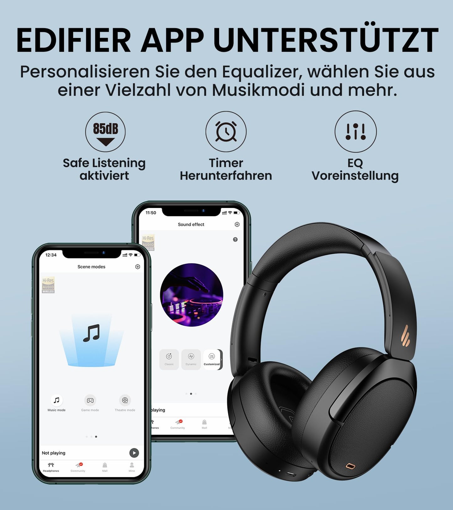 Hybrid Active Noise Cancelling Kopfhörer mit Hi-Res Audio und Custom EQ Bluetooth