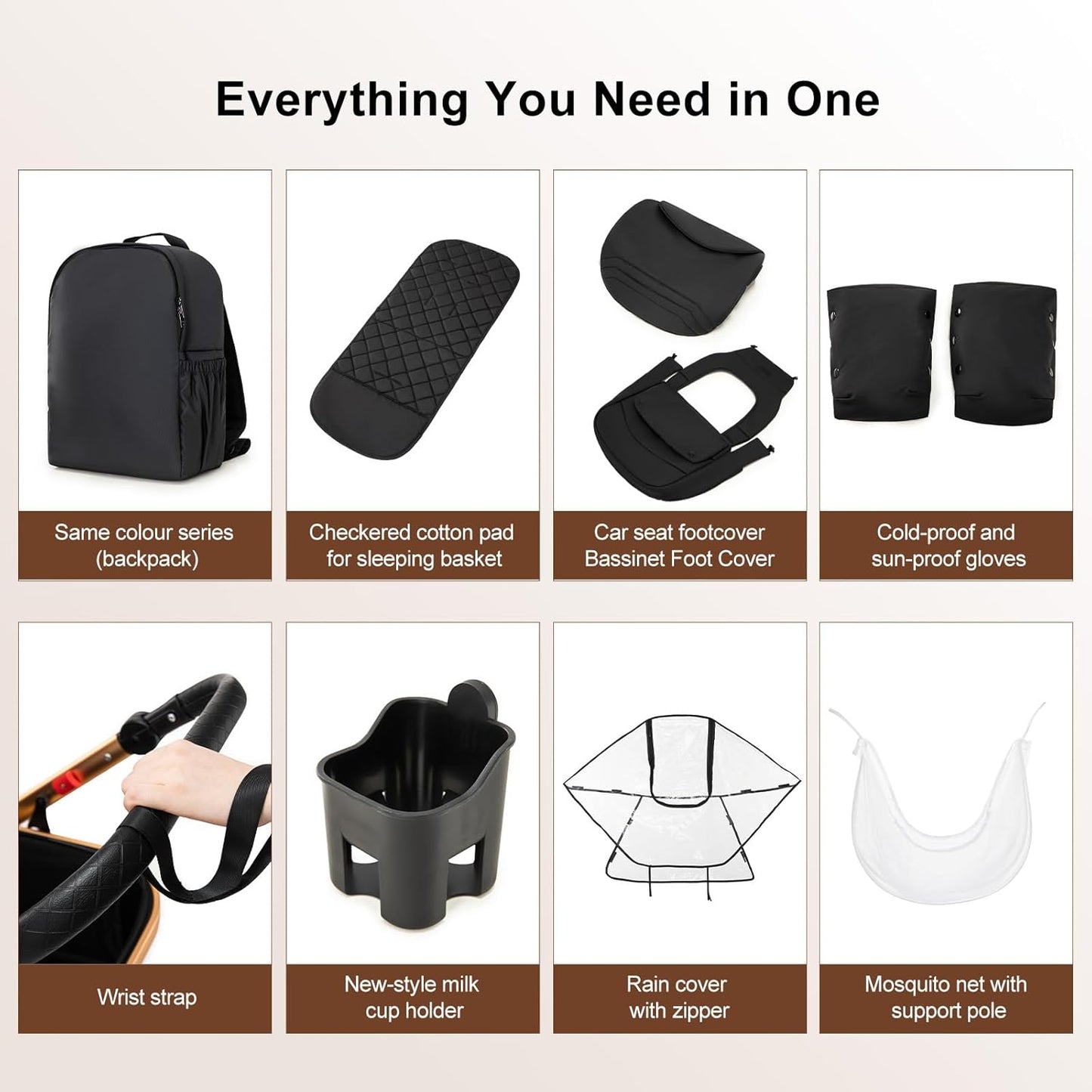 3-in-1 Pram Set with Seat, Baby Bed is Foldable, Adjustable Reclining Position,up to 15 kg, 0-3 Years