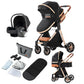 Reenborn 3-in-1 Pushchair, Buggy with Two Reversible Sliding Modes, Pushchair with Frame Aluminium Alloy, Baby Pram, 3-in-1 Complete Set with One-Click Folding Design