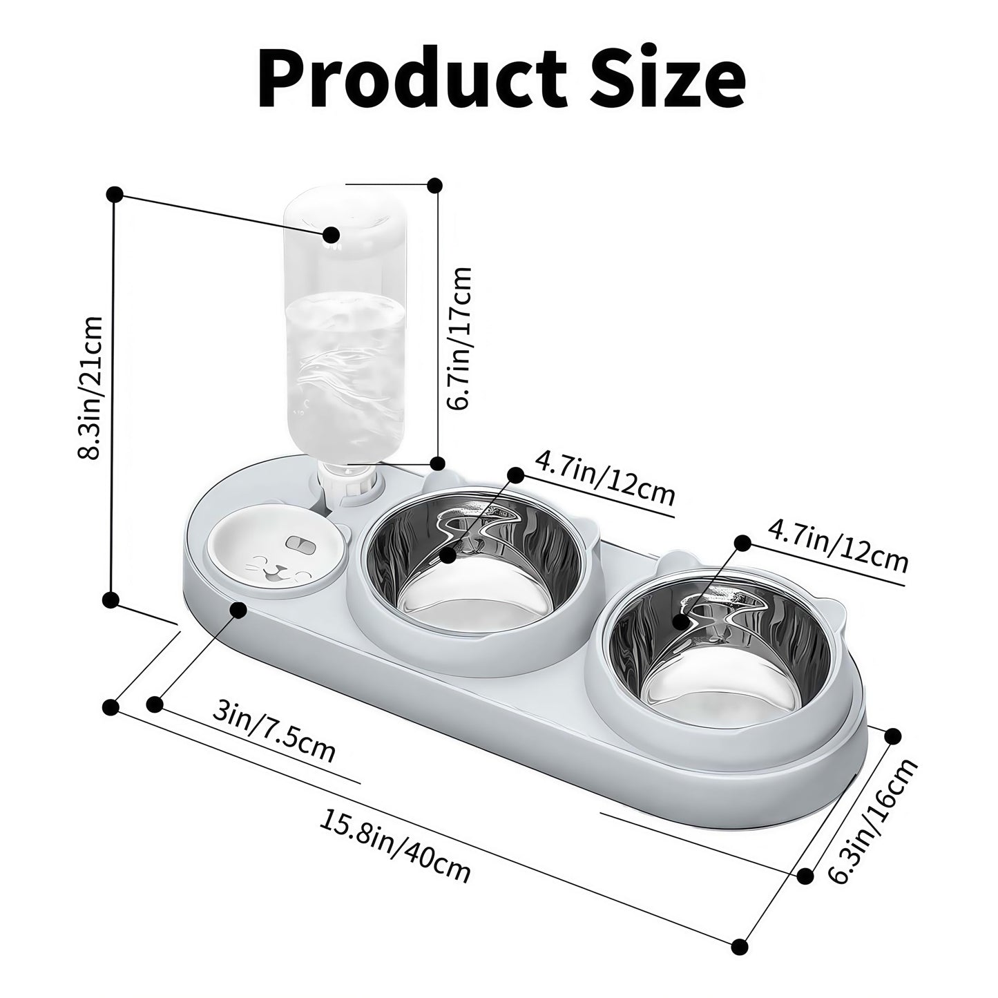 3 in 1 Katzennapf, Katzenfutter und Wassernapf Set mit Wasserspender und Edelstahlnäpfen
