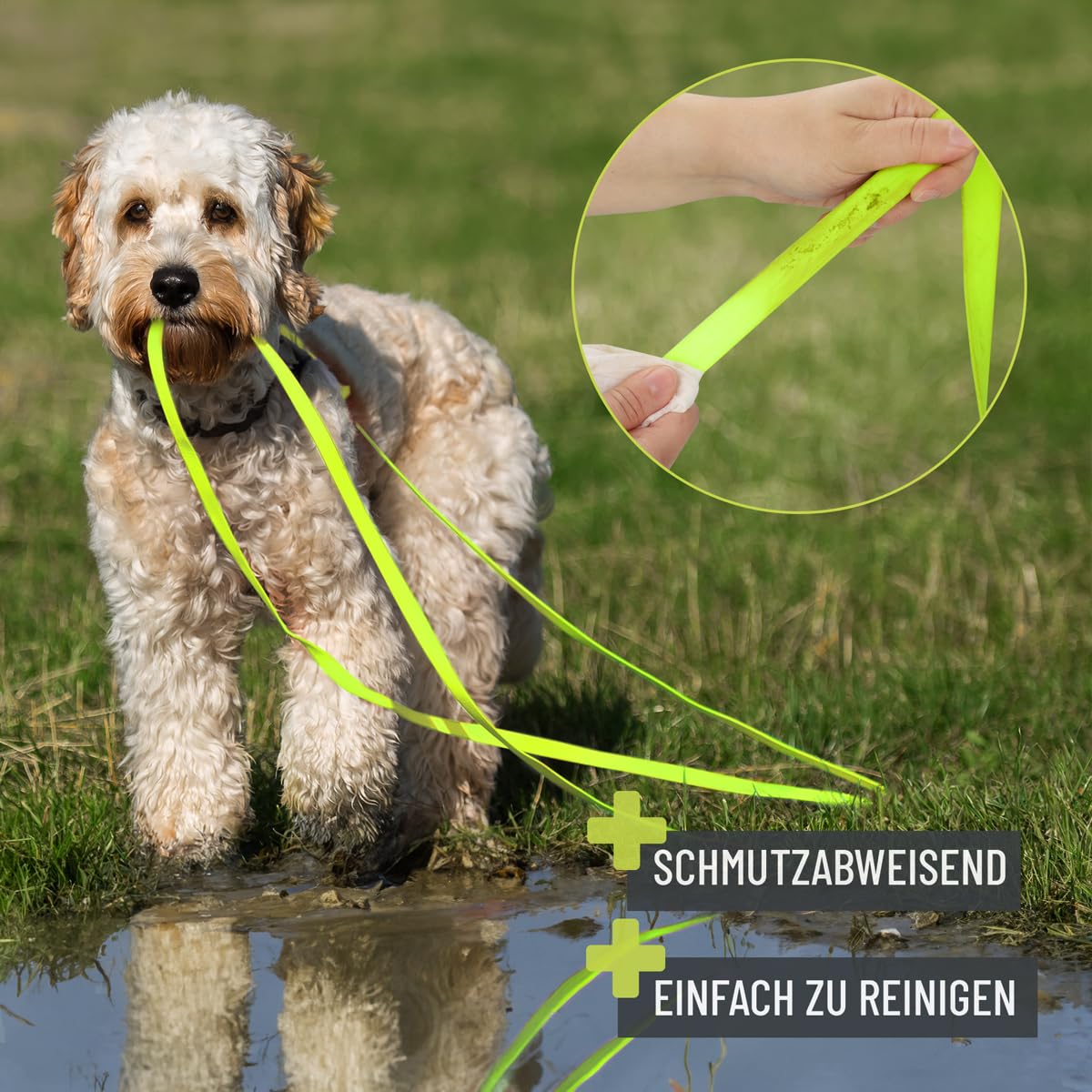 Schleppleine für Hunde 5 Meter, Schwarz I Robuste & wasserfeste Hundeleine lang I Übungsleine mit Griff