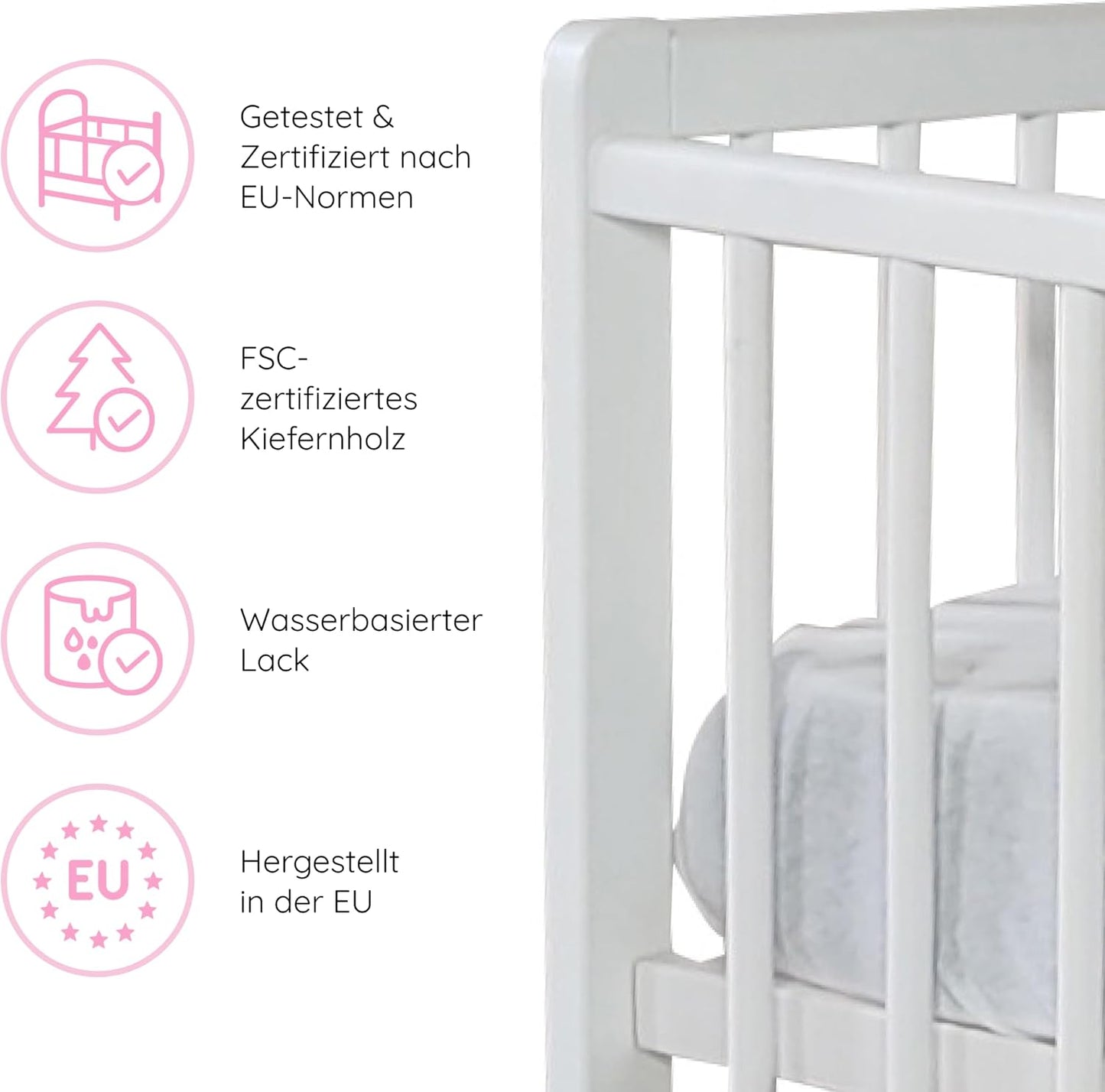 Babybett Kinderbett 60x120 cm Gitterbett Baby Bett Komplett-Set, Lattenrost höhenverstellbar