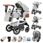 3-in-1 Pram Set with Seat, Baby Bed is Foldable, Adjustable Reclining Position,up to 15 kg, 0-3 Years