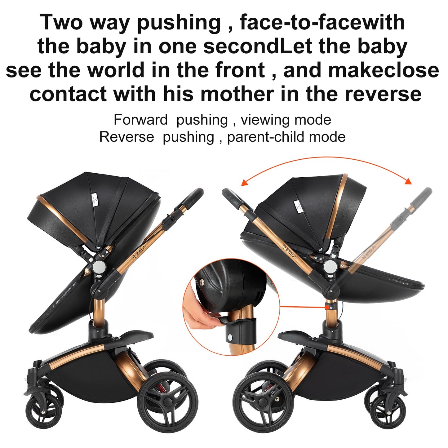Reenborn 3-in-1 Pushchair, Buggy with Two Reversible Sliding Modes, Pushchair with Frame Aluminium Alloy, Baby Pram, 3-in-1 Complete Set with One-Click Folding Design