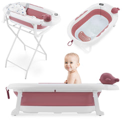 Moby-System Foldable Baby Bathtub with Insert, LCD Thermometer & Frame - Secure Hold from Birth, Ergonomic