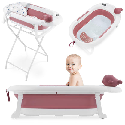 Moby-System Foldable Baby Bathtub with Insert, LCD Thermometer & Frame - Secure Hold from Birth, Ergonomic