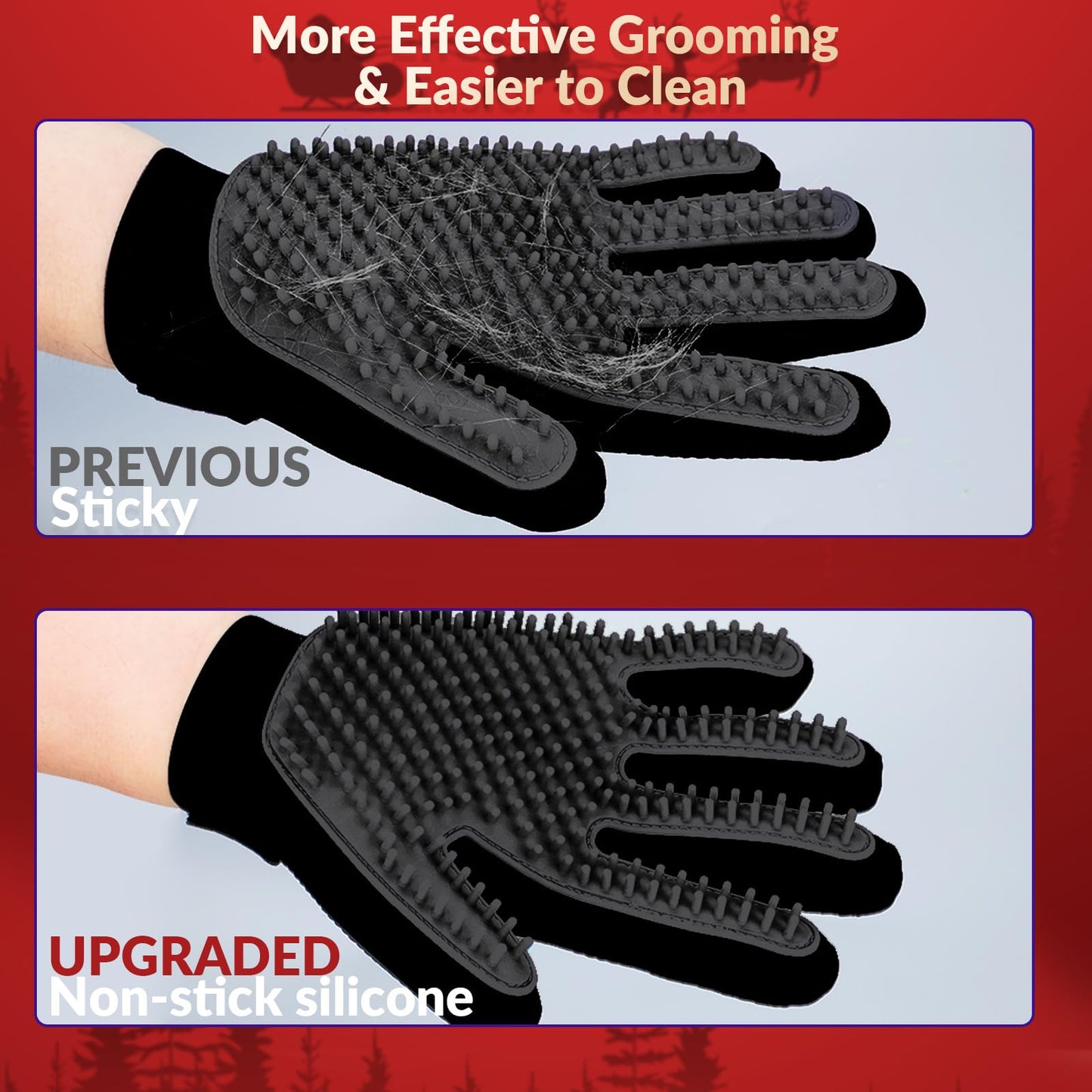 Pet Grooming Glove, Gentle Deshedding Brush - Efficient Pet Hair Remover Glove