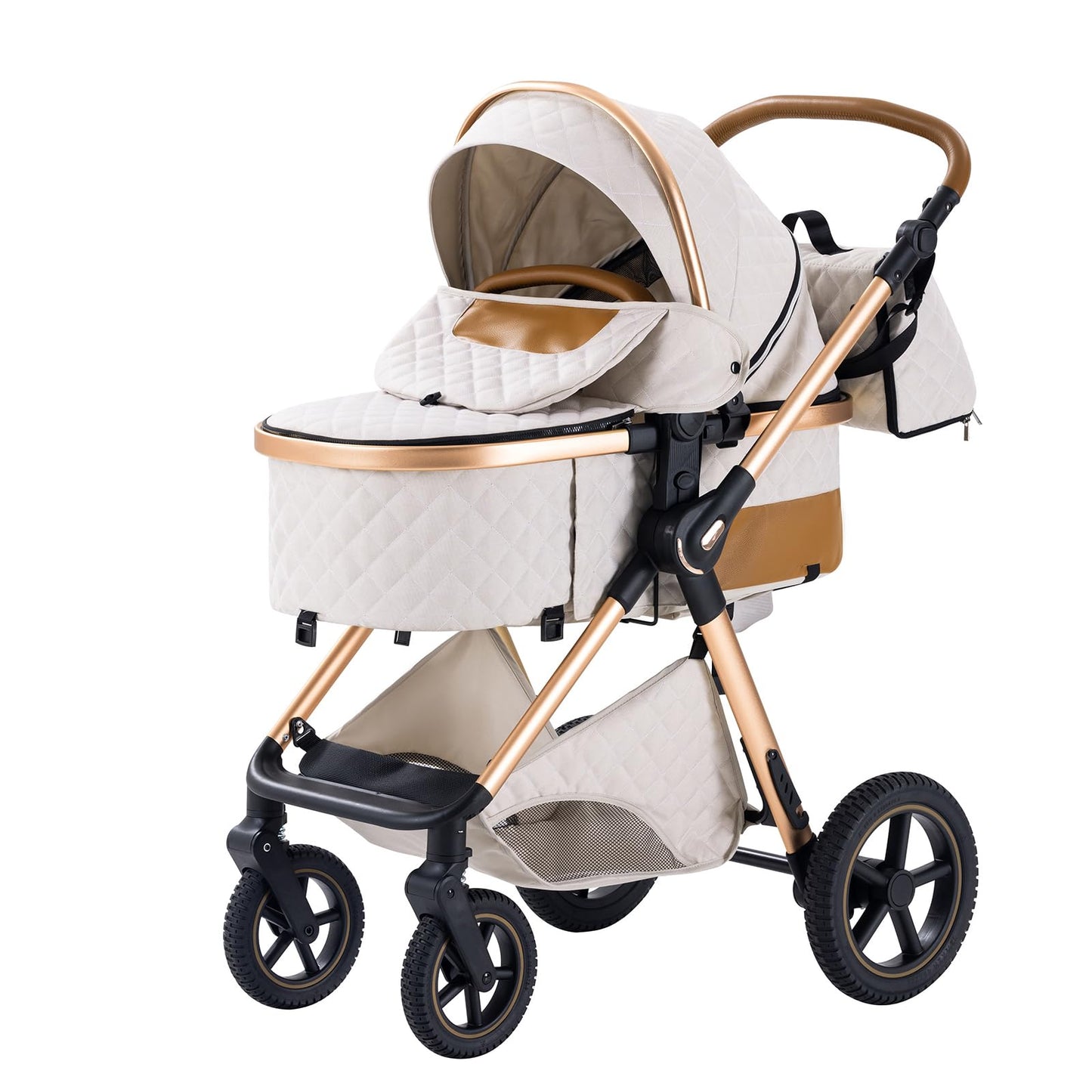 Shineey 3-in-1 Pushchair, Buggy, Foldable Pushchair Set, Combination Pushchair 3-in-1 with Large Comfortable Baby Carrycot Frame, Aluminium Alloy