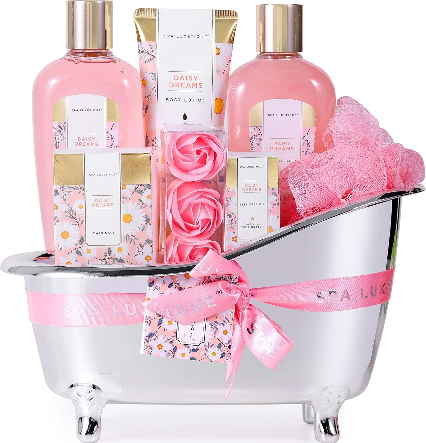 SPA LUXETIQUE Wellness Set für Frauen - 8tlg Rosenduft Bade Geschenkset für Frauen, Geburtstagsgeschenk Beauty Set mit Deko Badewanne