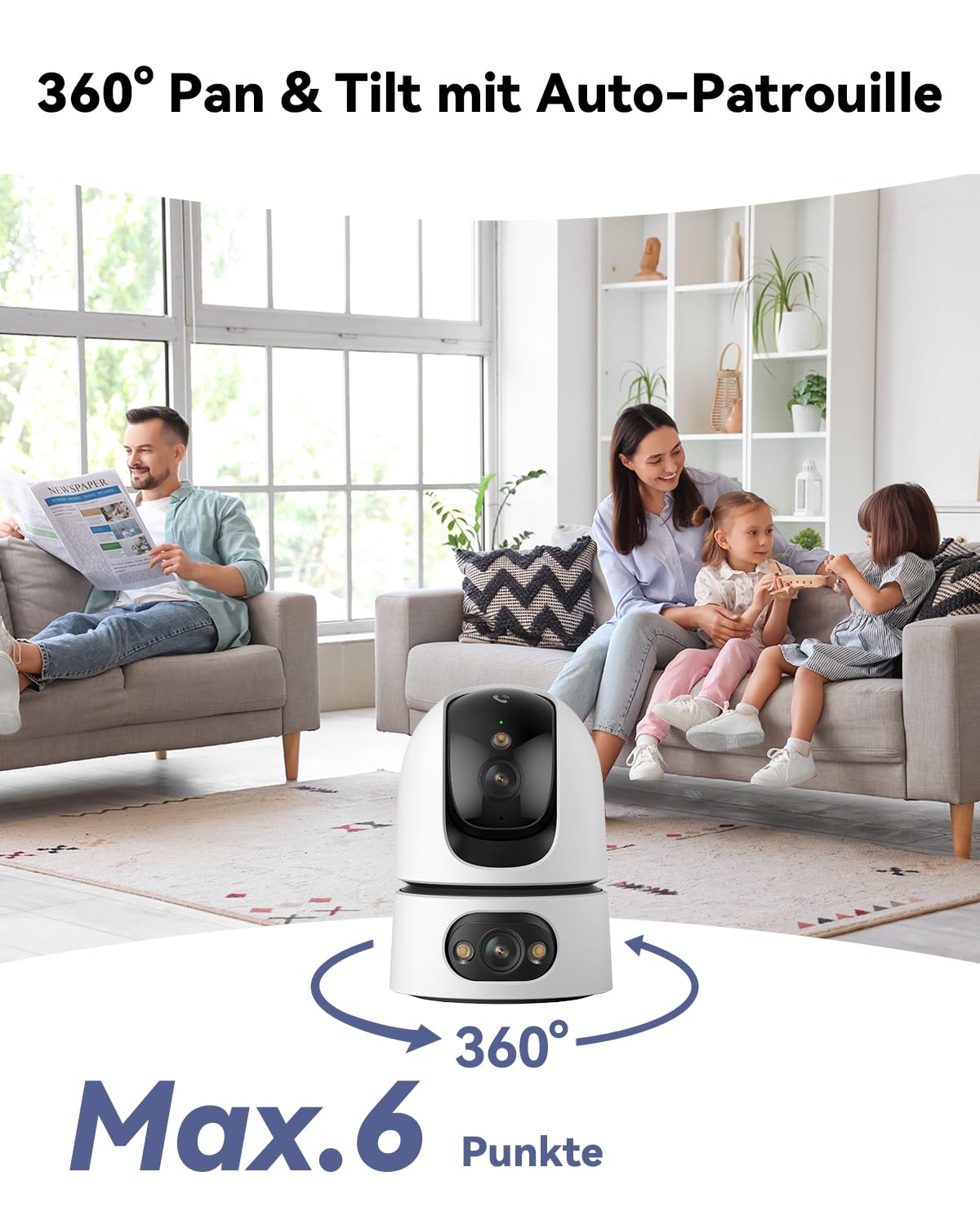 Imou 2K + 2K Dual Cameras Indoor Surveillance with Human/Animal, 2.4/5GHz WLAN 360° PTZ Indoor Surveillance Camera, Colour Night Vision, Smart Tracking, 2-Way Audio, Siren, Private Mode, Ideal for