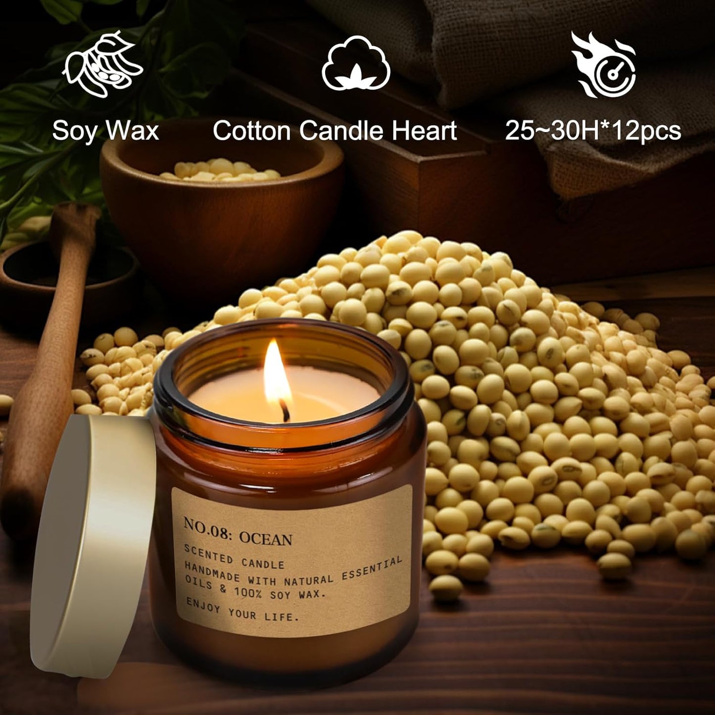 Duftkerze 12er Set Kerzen Geschenkbox, Natürliches Sojawachs 300h Brenndauer, Geschenkset, Ideal für Yoga, Schlaf, Meditation, SPA