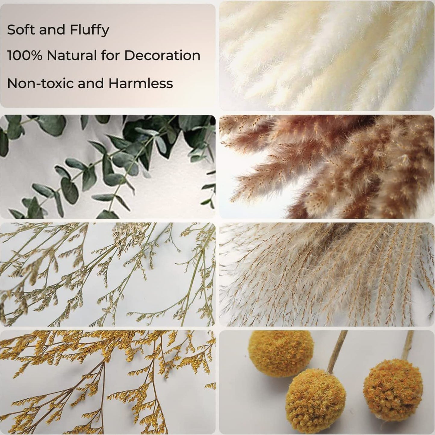 Dried Pampas Grass 60 Pieces Natural Dried Flowers Decoration, Bouquet Reed Flower Decoration for Living Room Bedroom